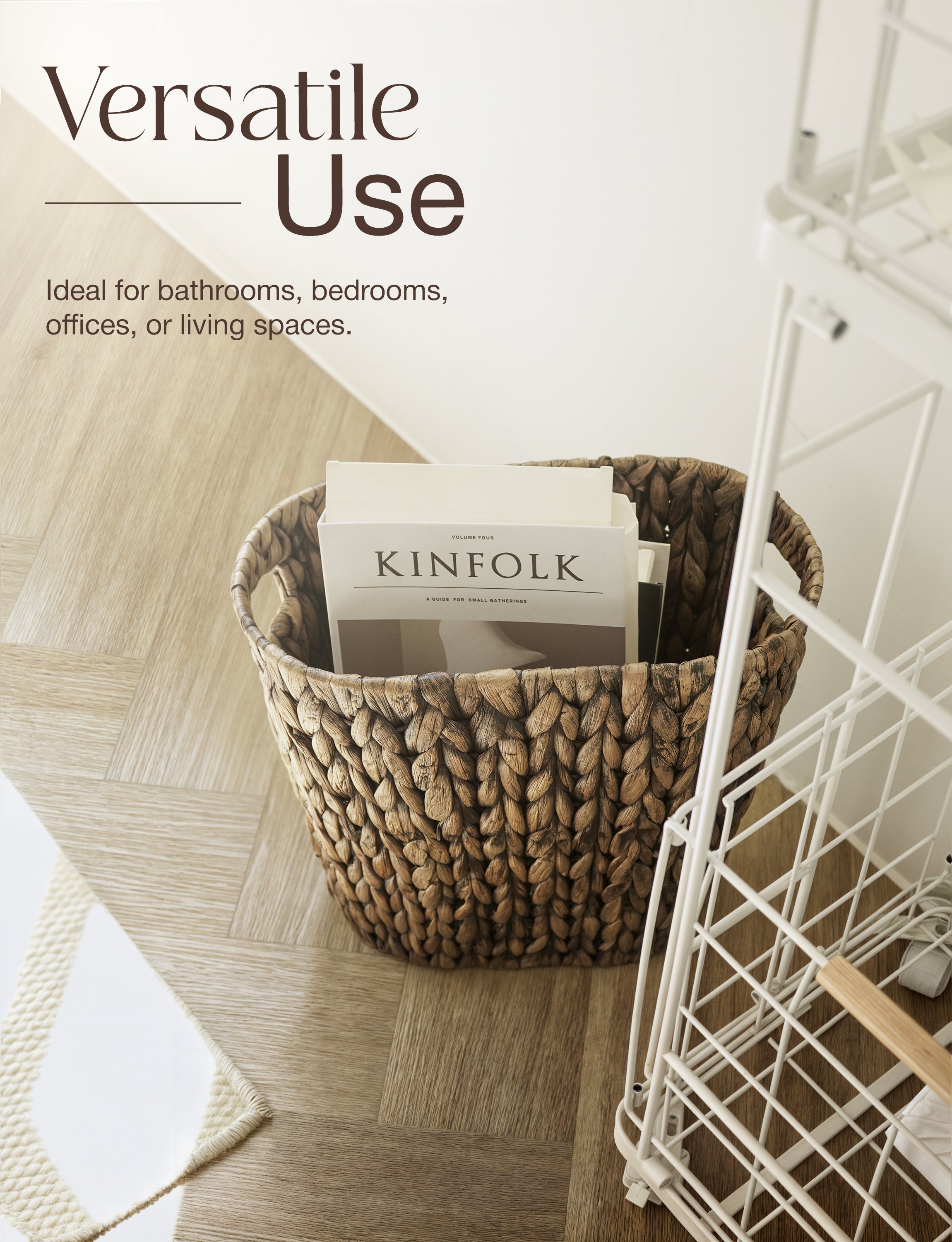 Wicker Waste Basket For Bathroom with Handle, Holds 4 Gallons, Black-thumbmail-6