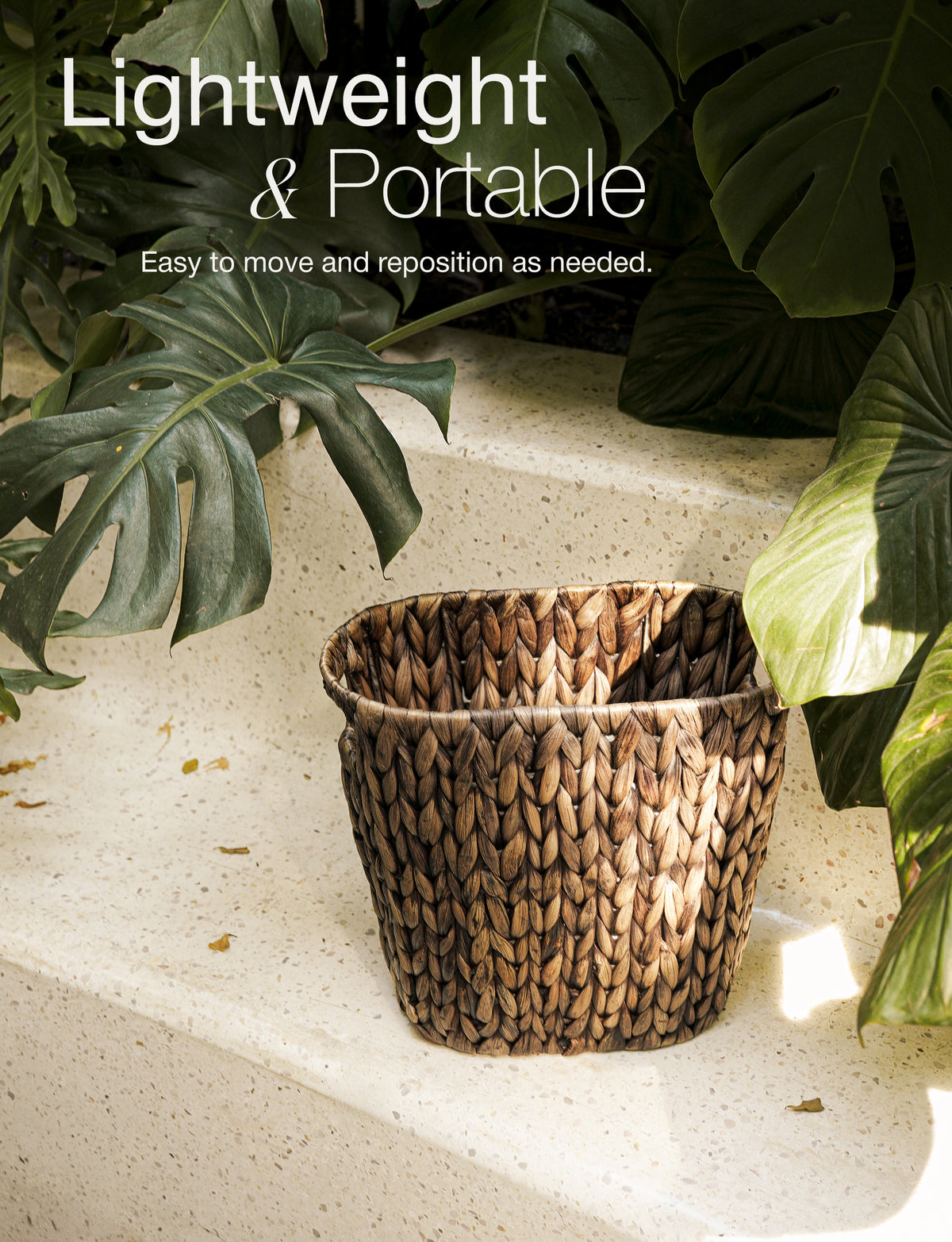 Wicker Waste Basket For Bathroom with Handle, Holds 4 Gallons, Black-thumbmail-2