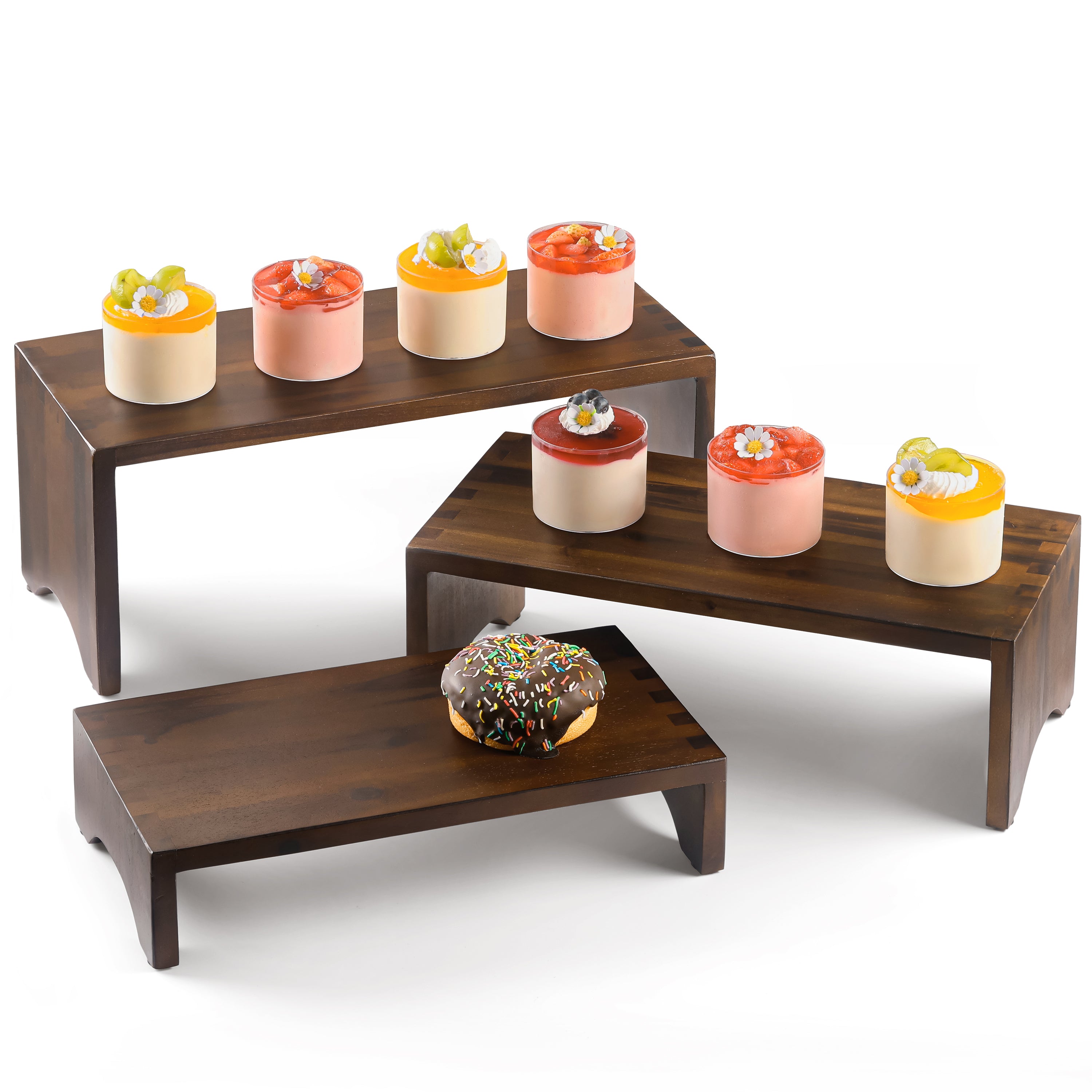 Wooden 3 Tier Cupcake Stand with Non-Slip Pads (Walnut Color)