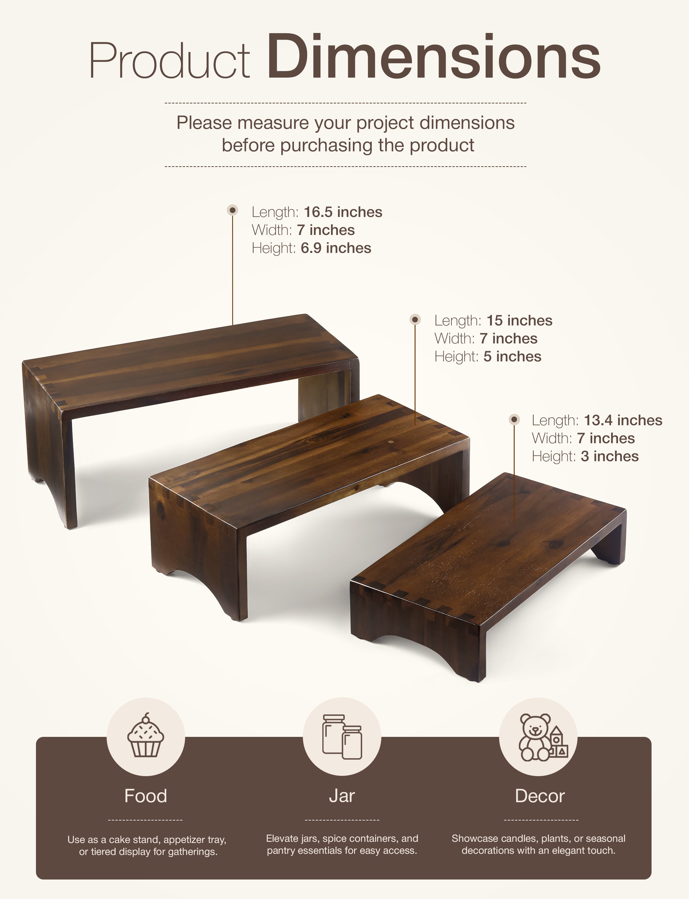 Wooden 3 Tier Cupcake Stand with Non-Slip Pads (Walnut Color)-thumbmail-3