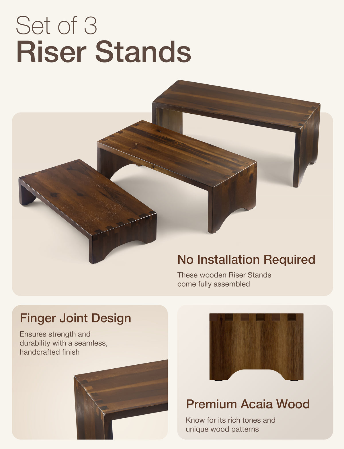 Wooden 3 Tier Cupcake Stand with Non-Slip Pads (Walnut Color)-thumbmail-4