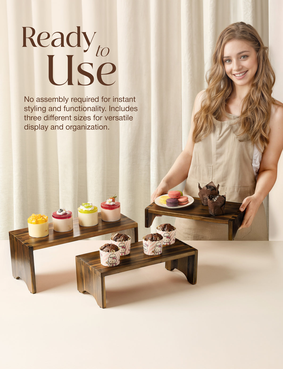 Wooden 3 Tier Cupcake Stand with Non-Slip Pads (Walnut Color)-thumbmail-2