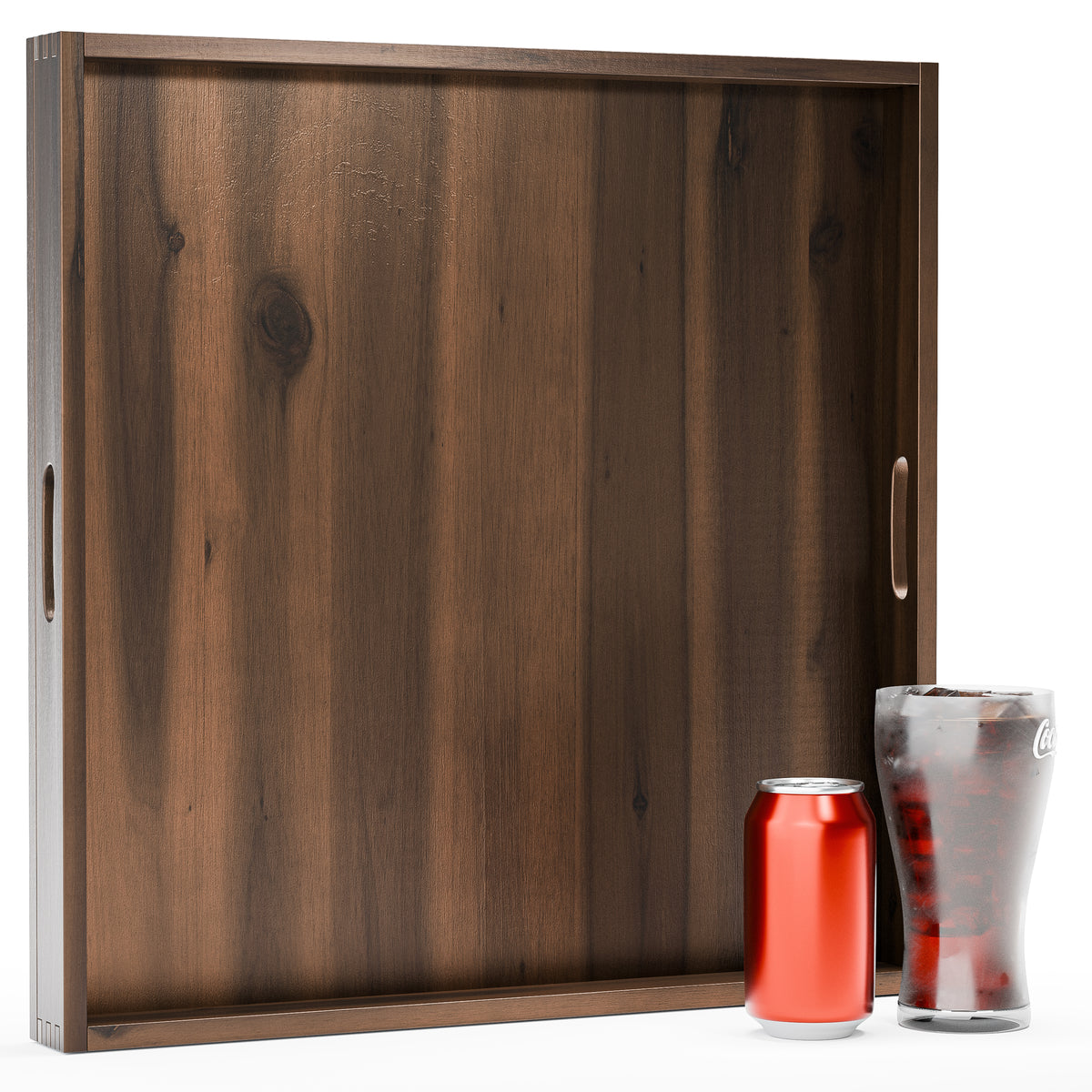 20" x 20" Square Wooden Ottoman Tray, Built-in Handles, Walnut color-thumbmail-1