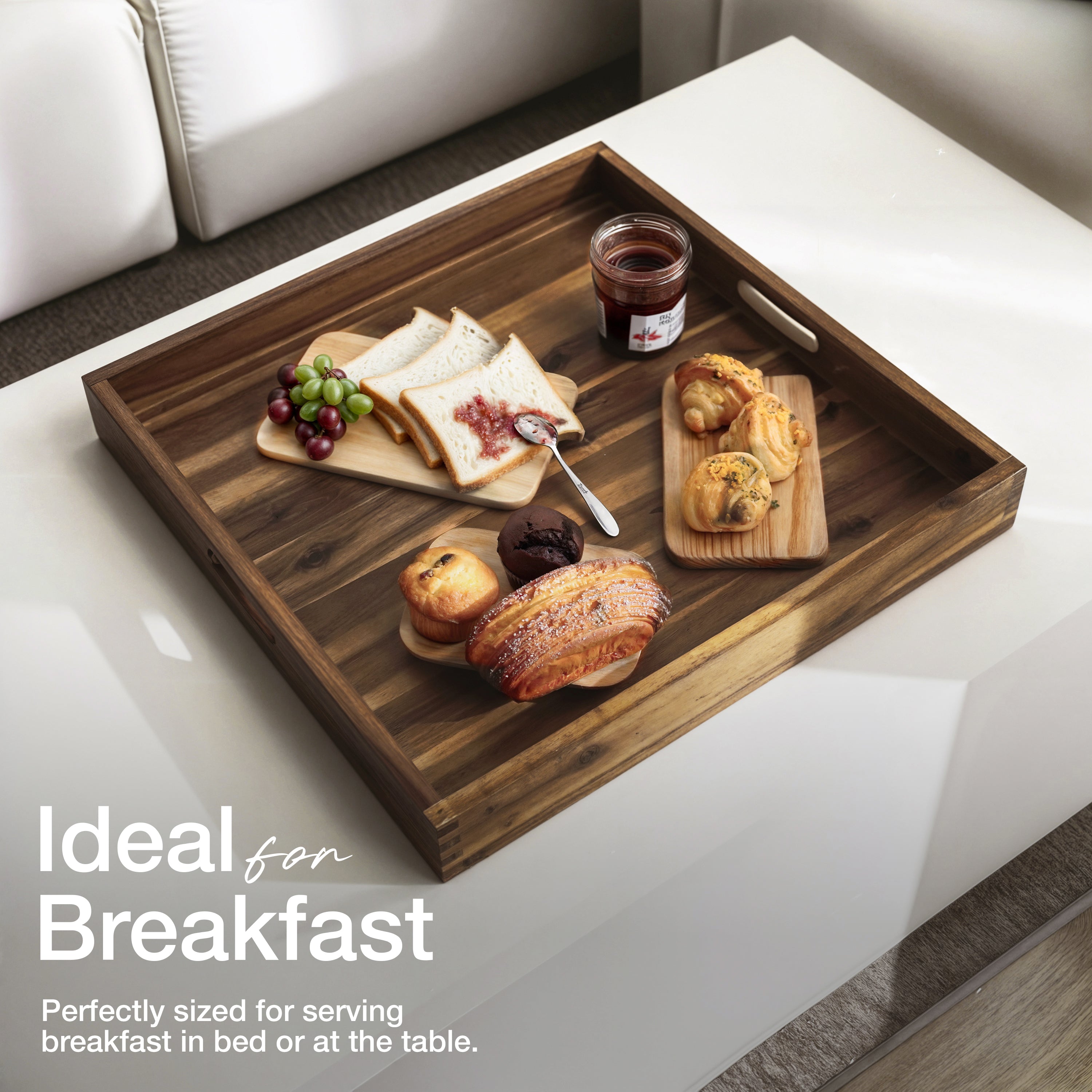 20" x 20" Square Wooden Ottoman Tray, Built-in Handles, Walnut color-thumbmail-2