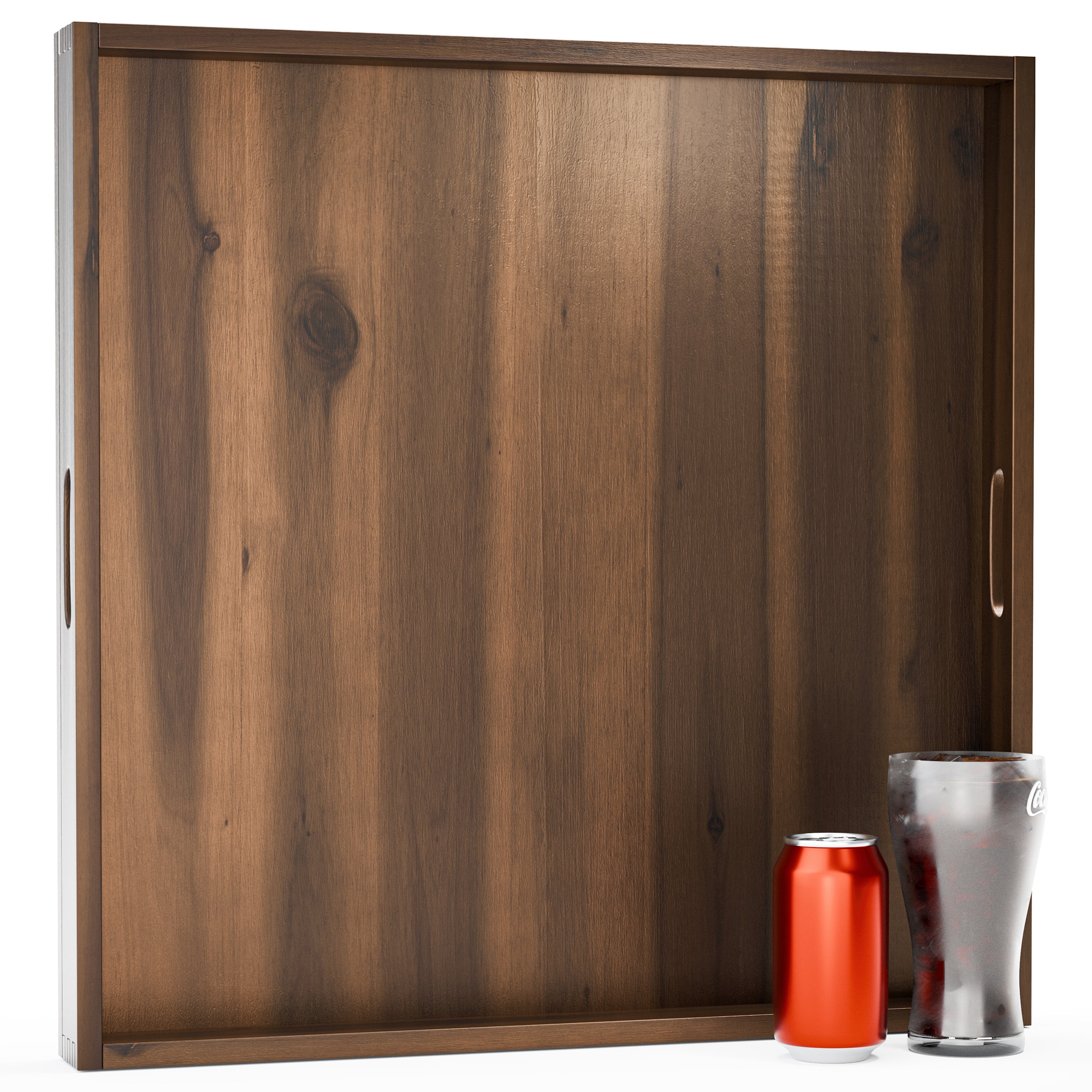 24" x 24" Square Wooden Ottoman Tray, Built-in Handles, Walnut color-thumbmail-1