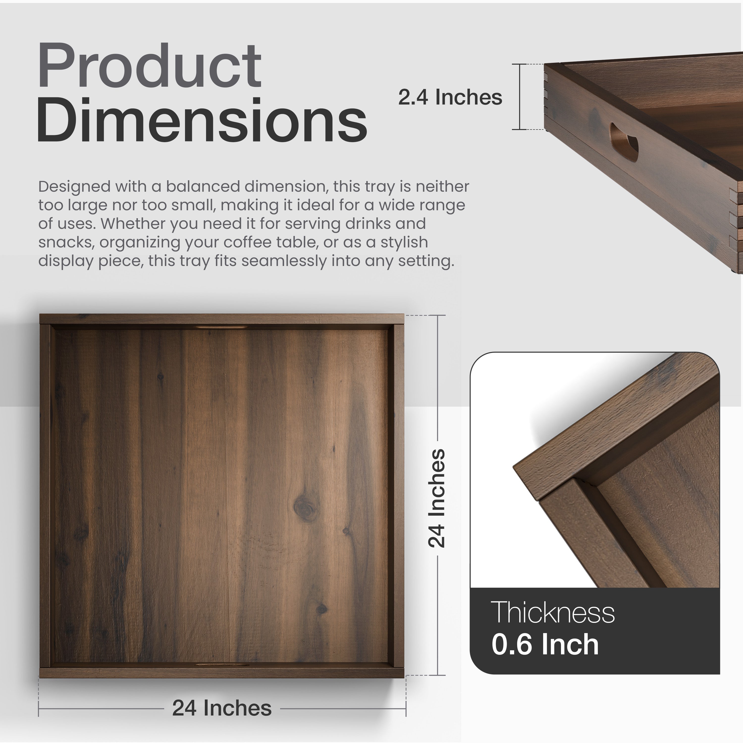 24" x 24" Square Wooden Ottoman Tray, Built-in Handles, Walnut color-thumbmail-4