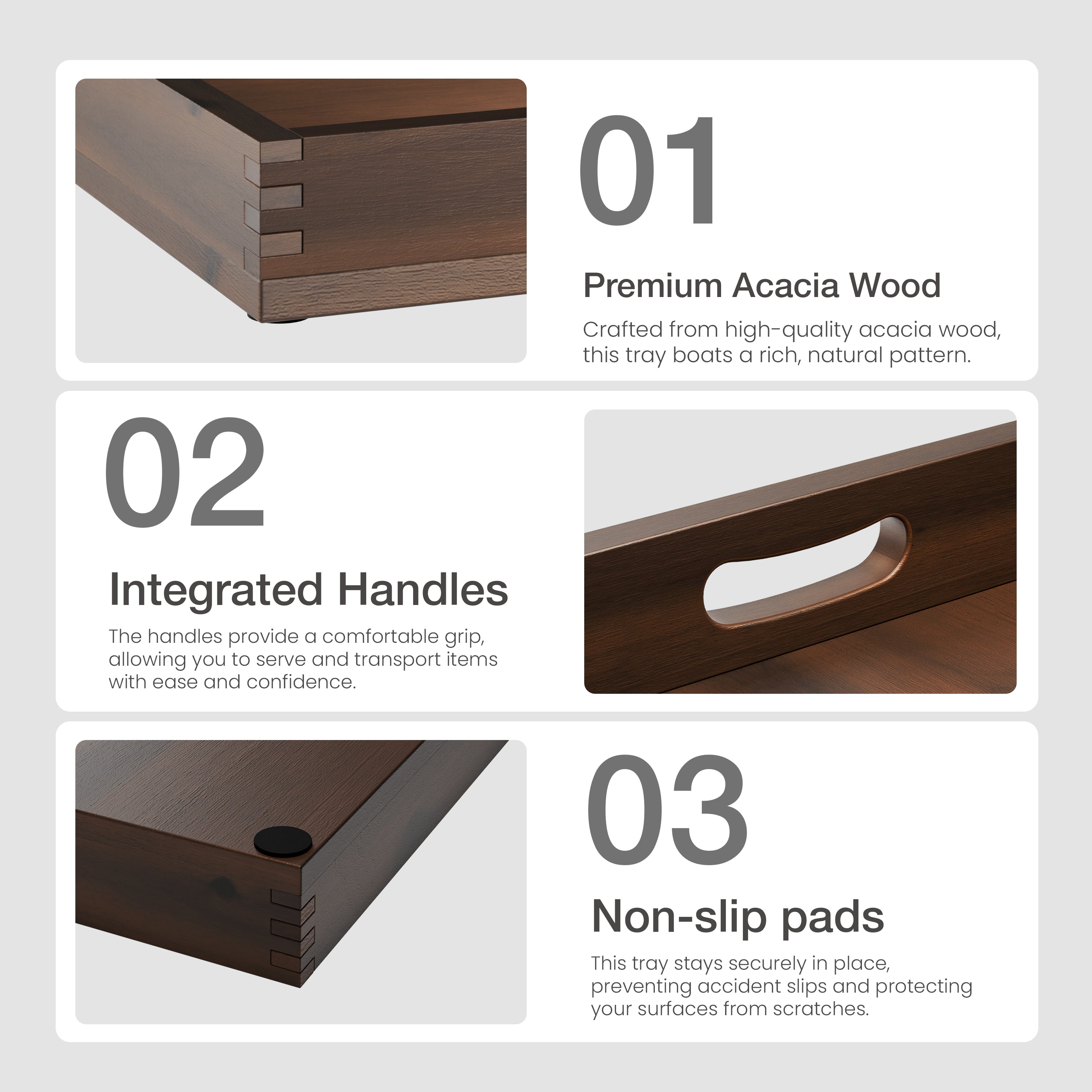 24" x 24" Square Wooden Ottoman Tray, Built-in Handles, Walnut color-thumbmail-5