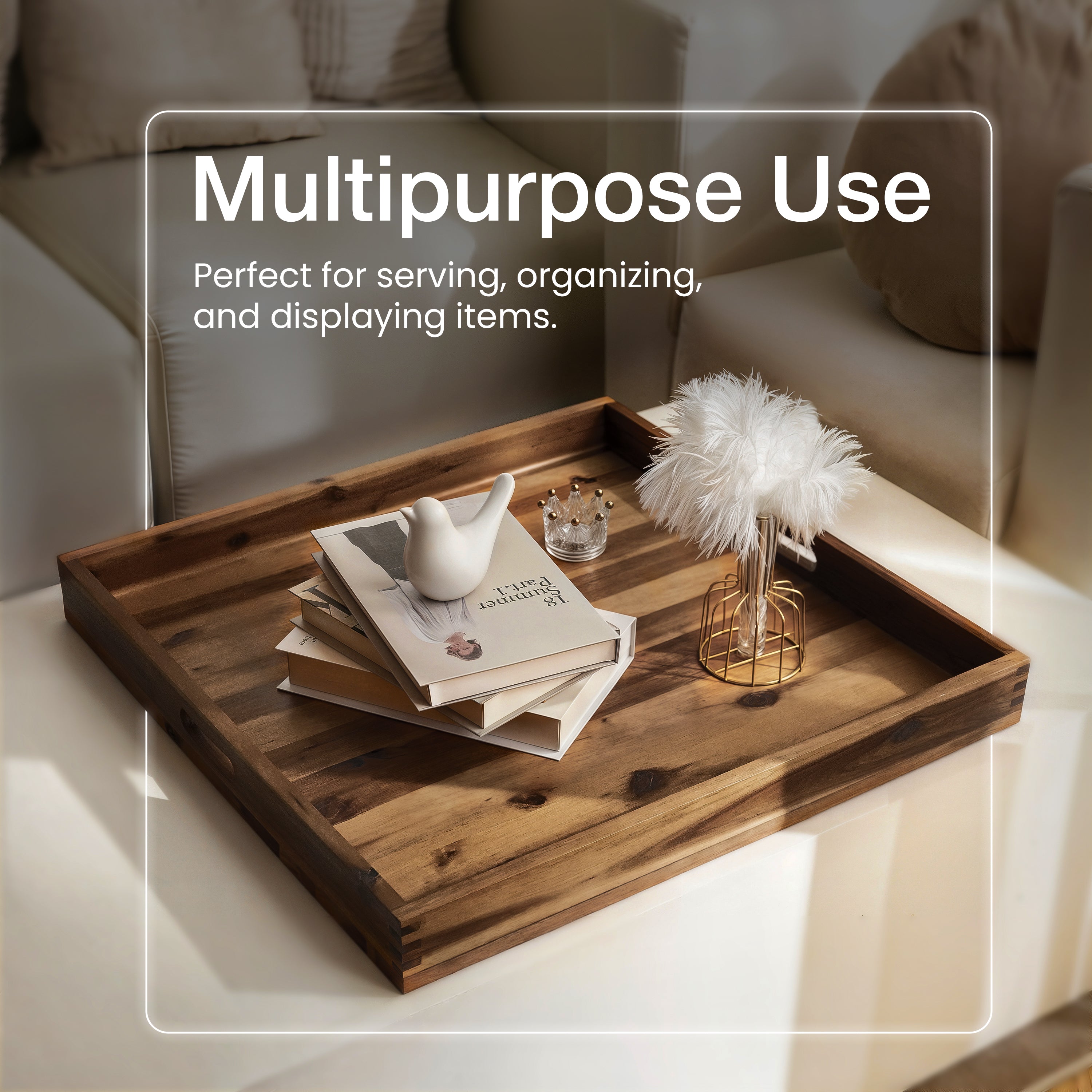 24" x 24" Square Wooden Ottoman Tray, Built-in Handles, Walnut color-thumbmail-3