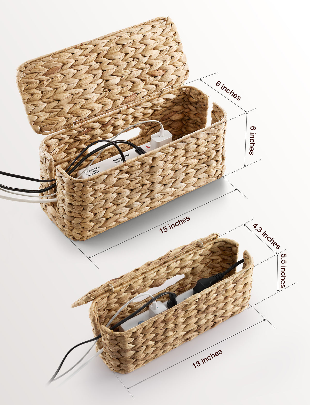 Set of 2 Water Hyacinth Wicker Cable Management Box with Secure Lid-thumbmail-3