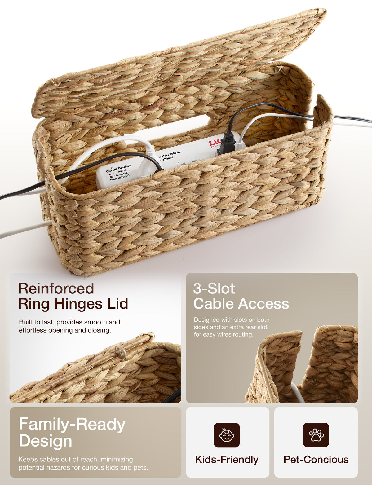 Set of 2 Water Hyacinth Wicker Cable Management Box with Secure Lid-thumbmail-4