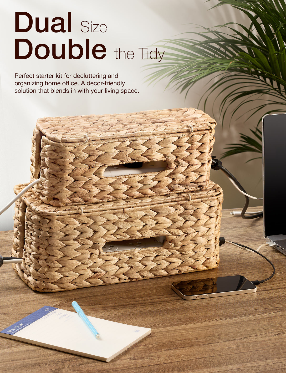Set of 2 Water Hyacinth Wicker Cable Management Box with Secure Lid-thumbmail-6