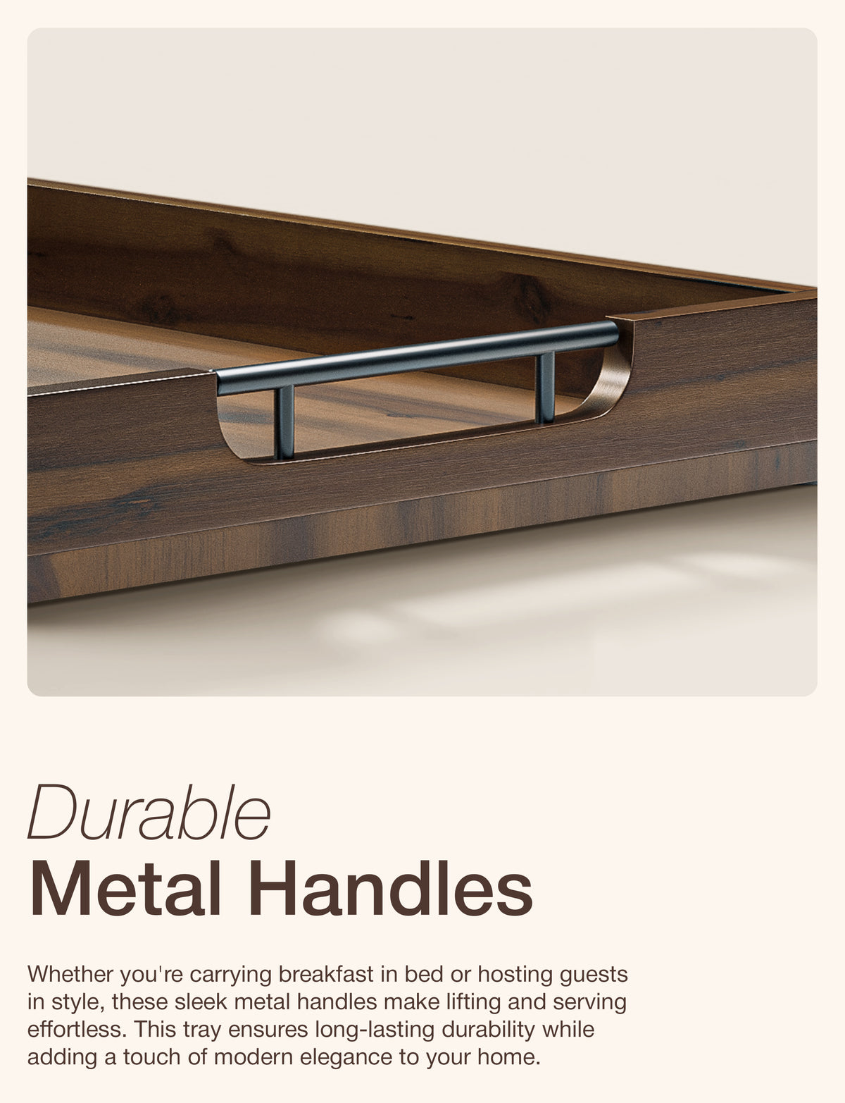 20"x14" Wooden Large Serving Tray, Walnut color, Metal Handles-thumbmail-6