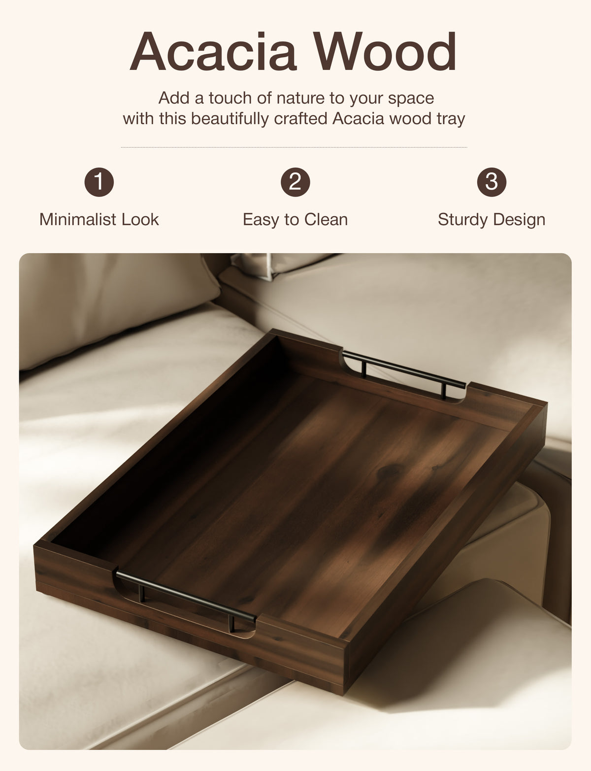 20"x14" Wooden Large Serving Tray, Walnut color, Metal Handles-thumbmail-7