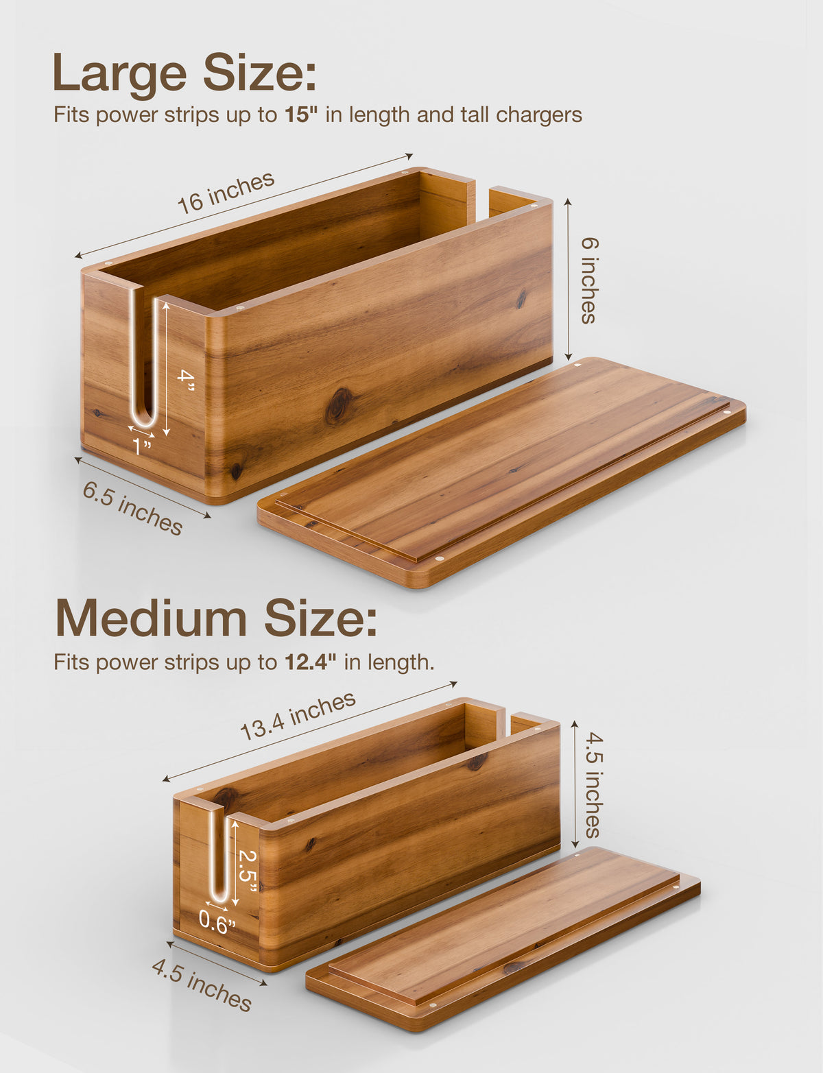 Set 2 Sizes Wooden Cable Management Box Round Edge, Magnetic Lid-thumbmail-3