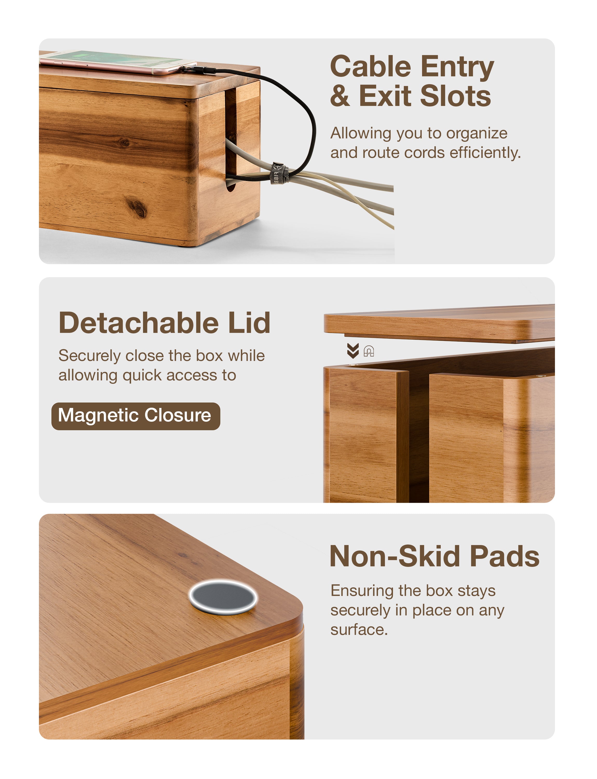 Set 2 Sizes Wooden Cable Management Box Round Edge, Magnetic Lid-thumbmail-5