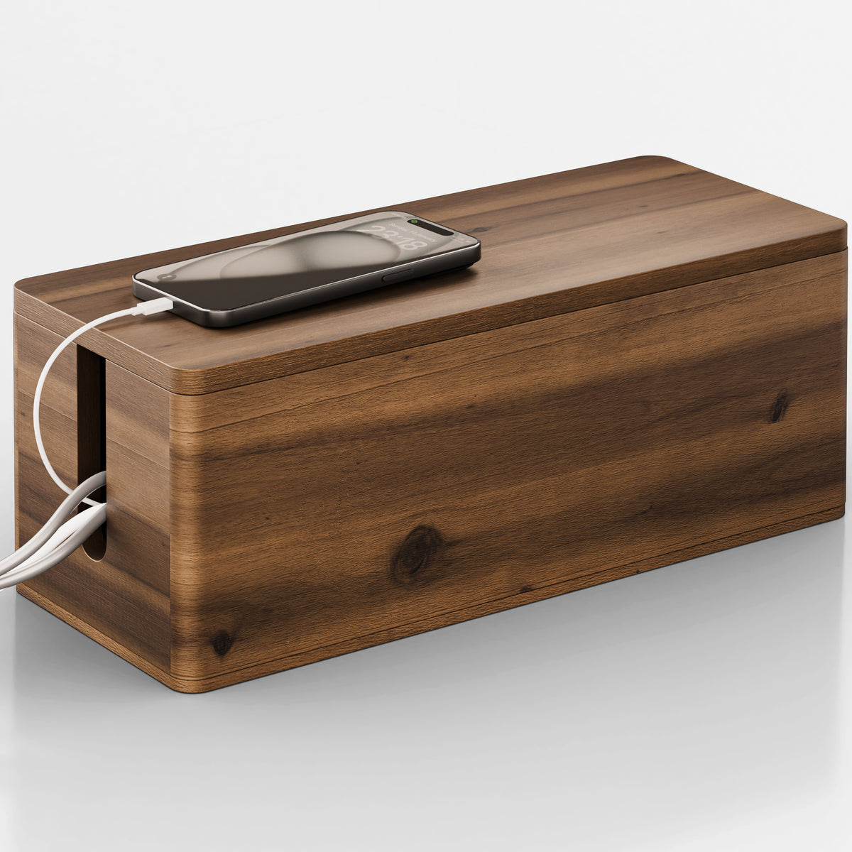 16"L Wooden Large Cable Management Box Round Edge (Walnut color)-thumbmail-1