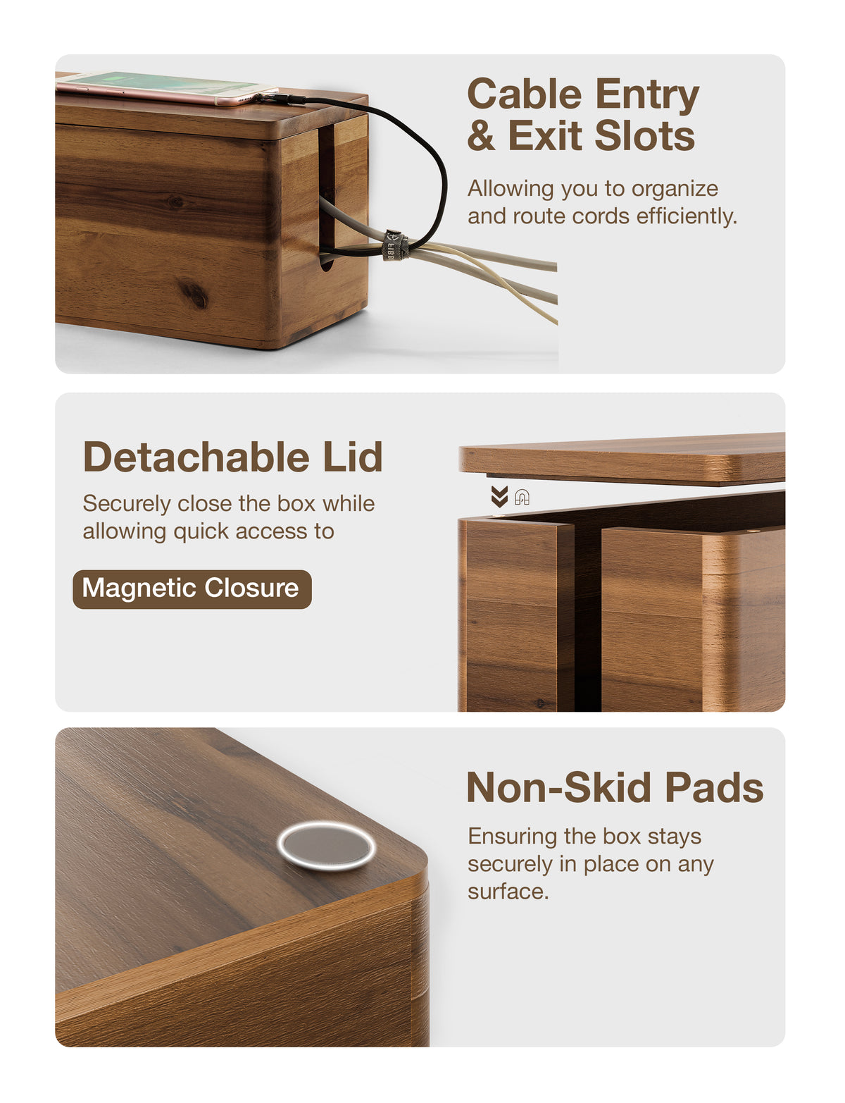 16"L Wooden Large Cable Management Box Round Edge (Walnut color)-thumbmail-4