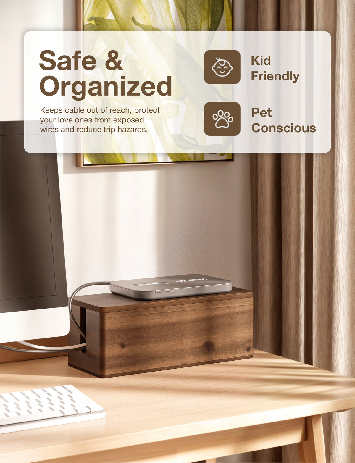 16"L Wooden Large Cable Management Box Round Edge (Walnut color)-thumbmail-5