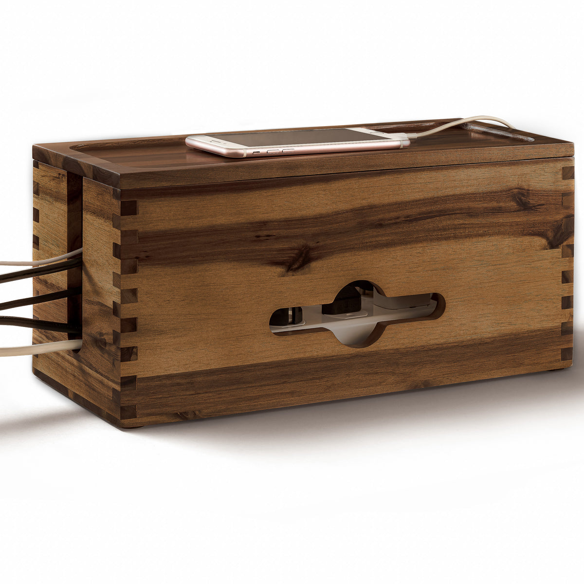 15" Acacia Wood Cable Management Box – Large Cord Organizer, Power Strip Cover & Wire Hider, Walnut Color-thumbmail-1
