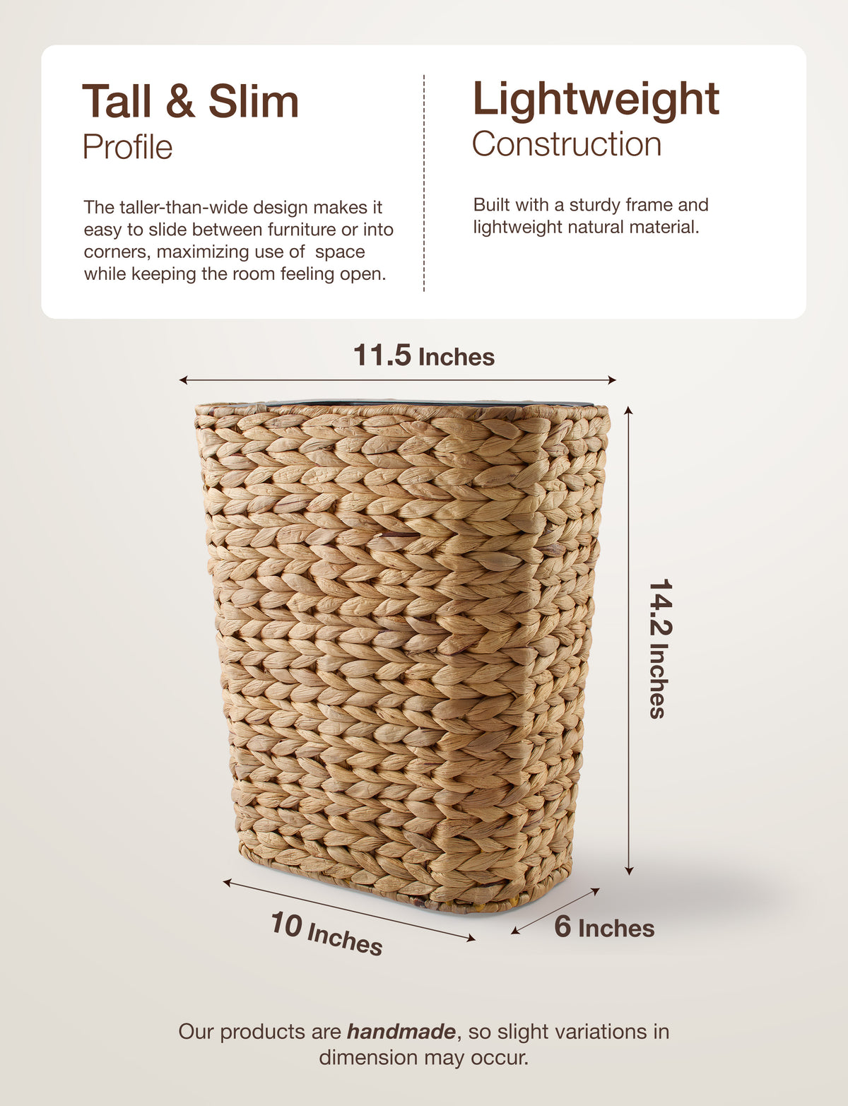 3 Gallon Water Hyacinth Wicker Trash Can with Lid, Removable Liner-thumbmail-2