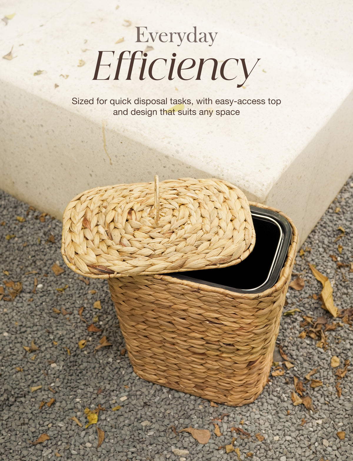3 Gallon Water Hyacinth Wicker Trash Can with Lid, Removable Liner-thumbmail-4