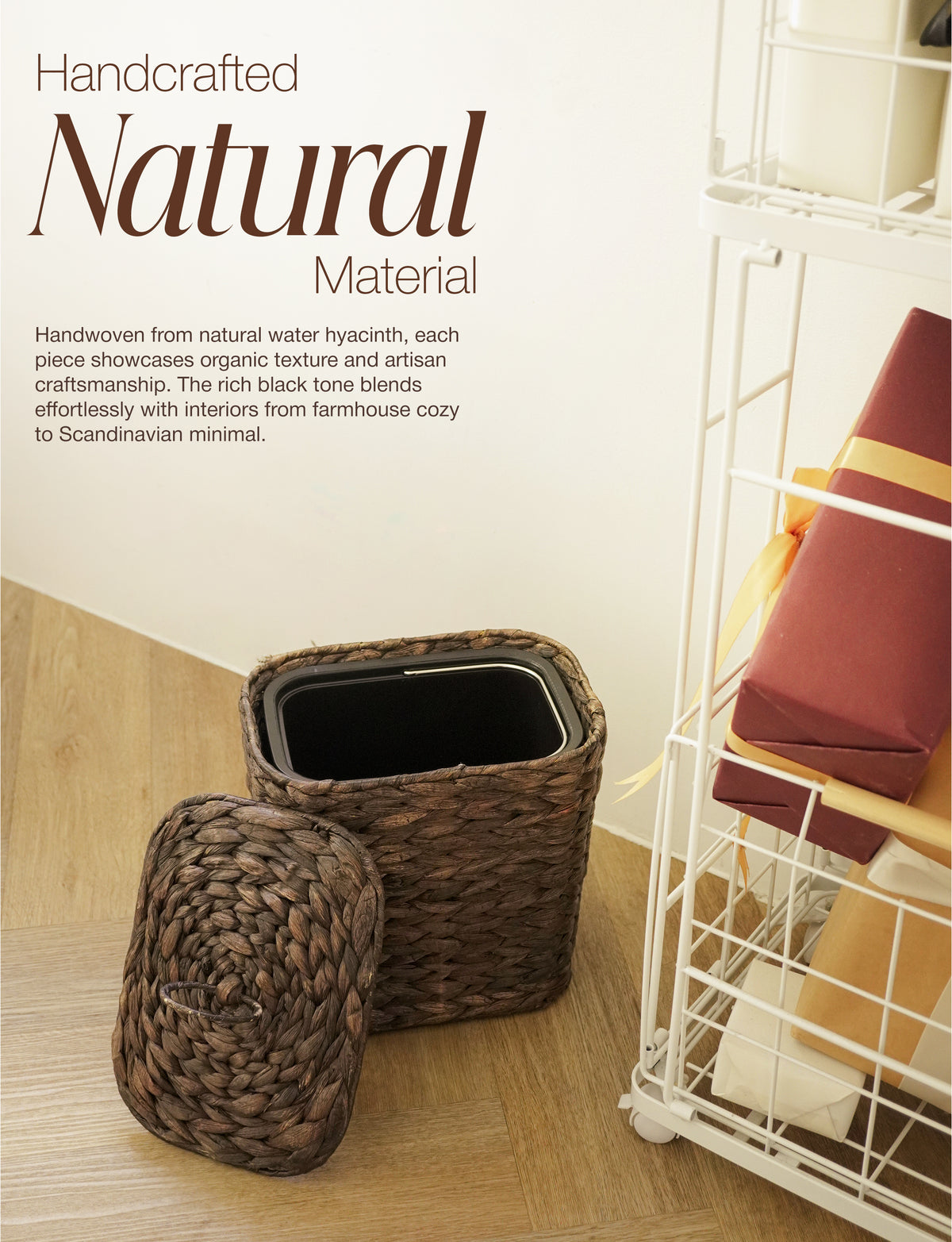 1.5 Gallon Wicker Waste Basket with Lid, Removable Liner, Iron Frame-thumbmail-7