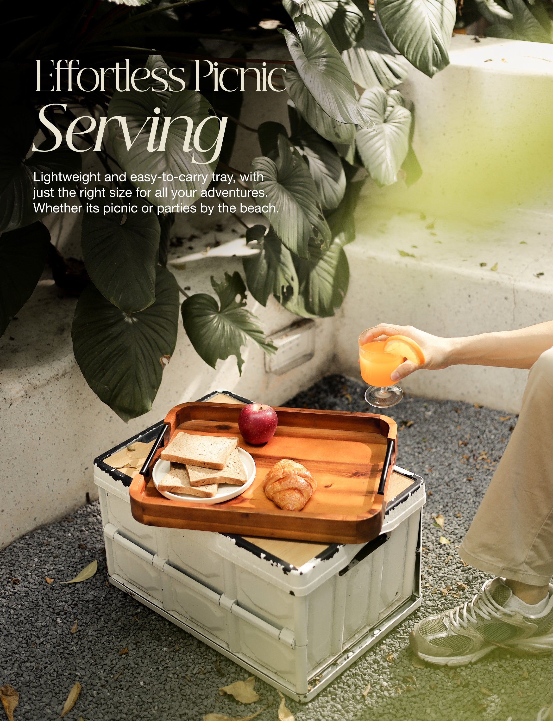17"x13" Rectangular Wooden Serving Tray, Metal Handles Ottoman Tray-thumbmail-3