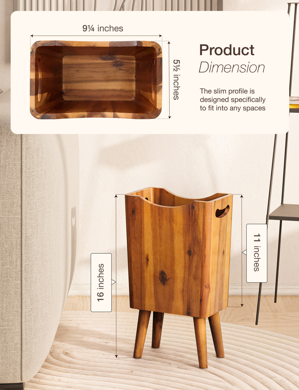 1.5 Gallons Wood Trash Can with Removable Legs and Side Handles-thumbmail-3