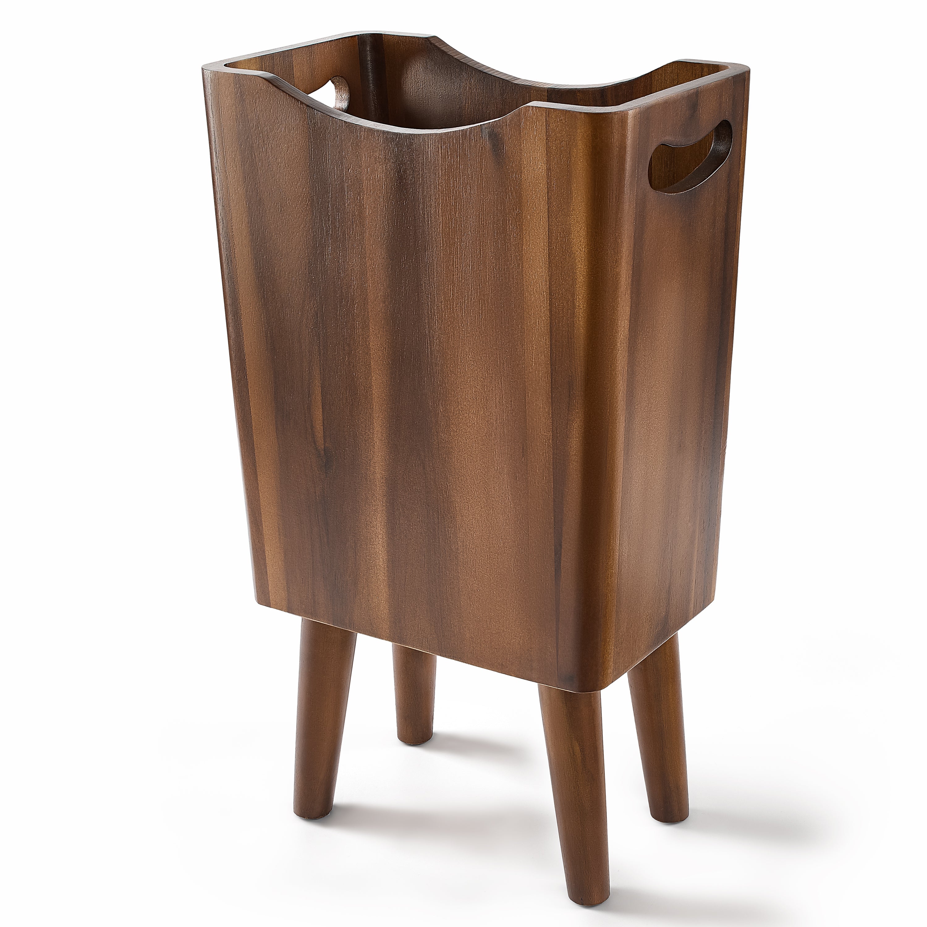 1.5-Gallon Wood Trash Can with Removable Legs & Handle, Walnut Color