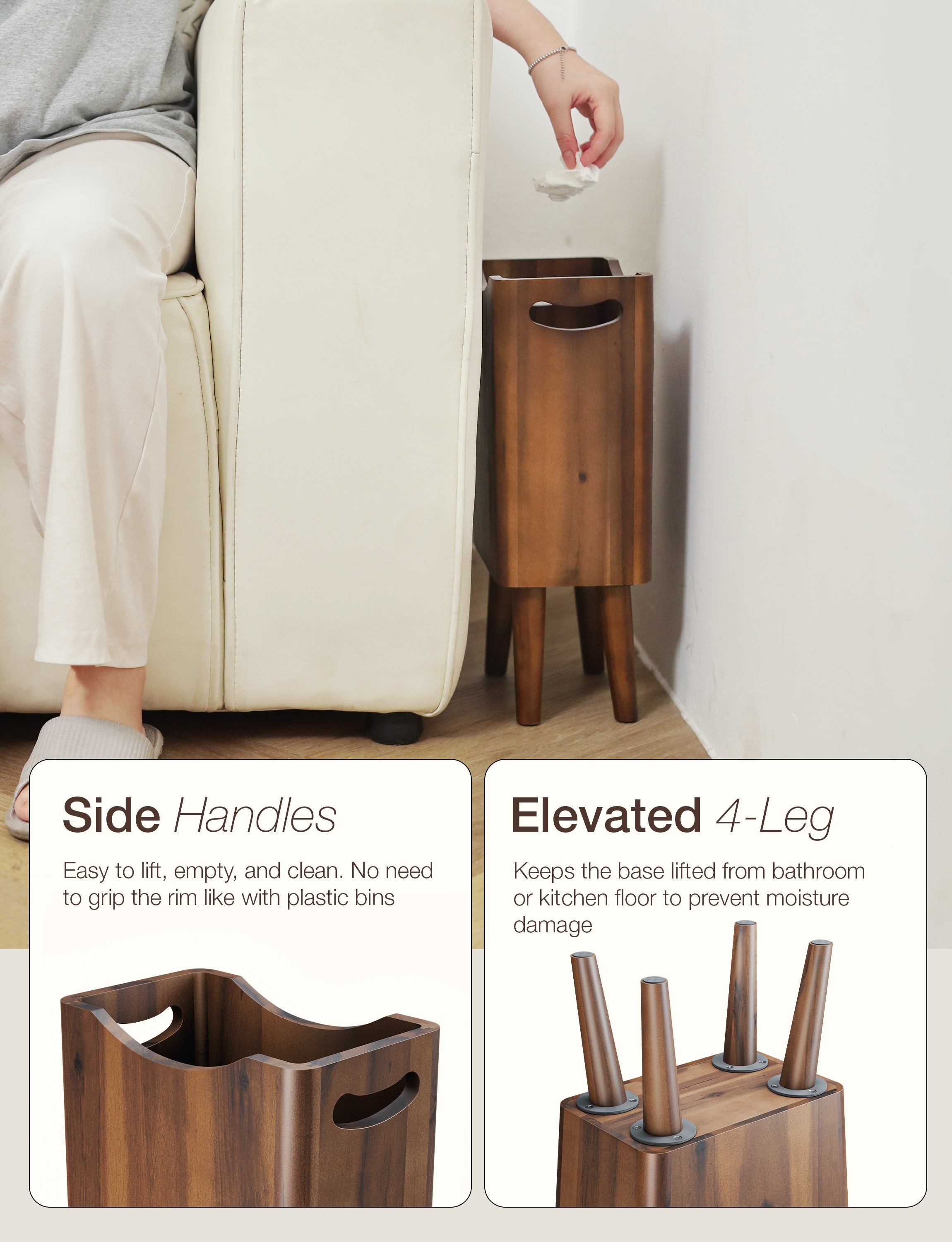 1.5-Gallon Wood Trash Can with Removable Legs & Handle, Walnut Color-thumbmail-5