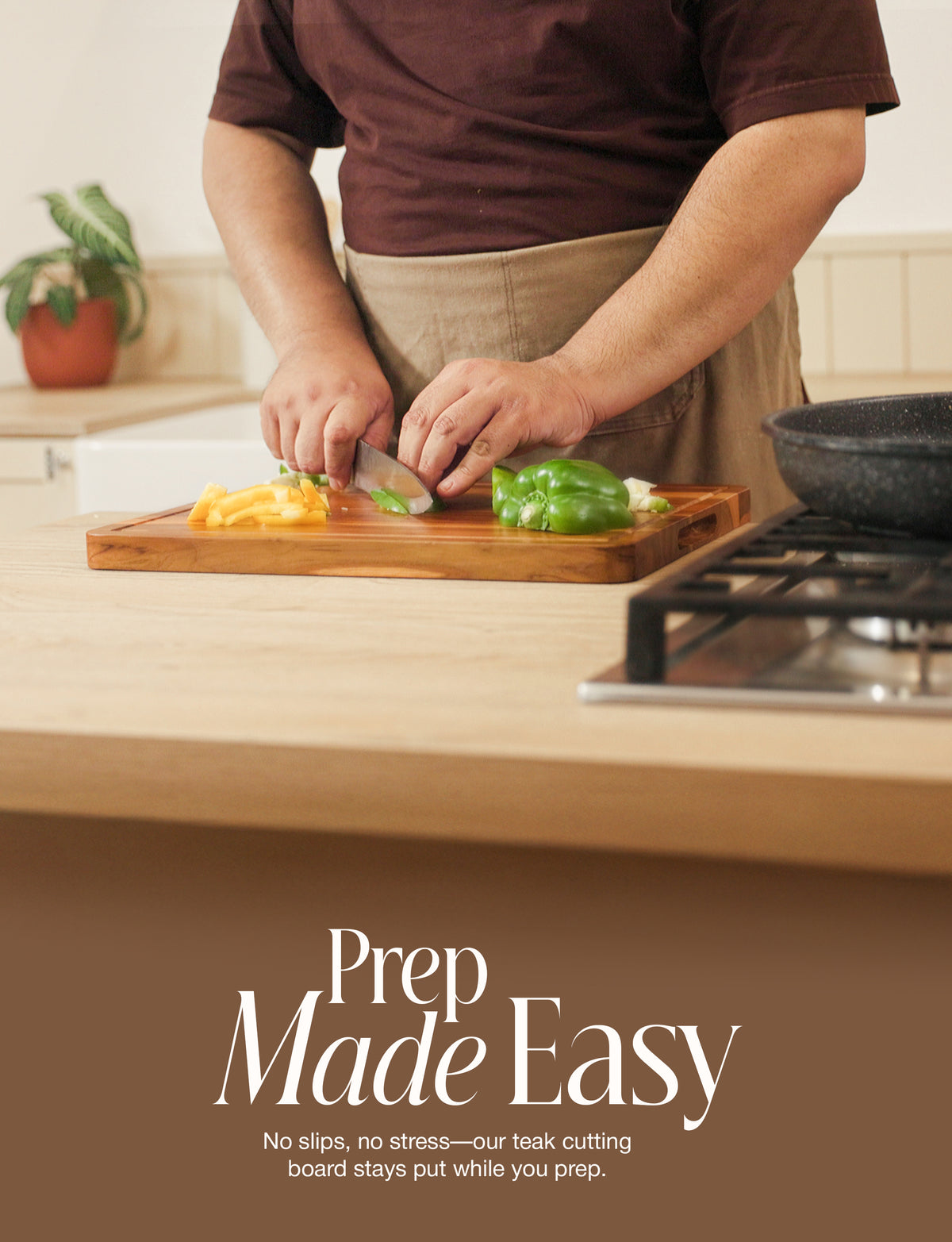 Teak Wood Cutting Board with Lip, 16” x 12”, Handles, Easy Assemble-thumbmail-4