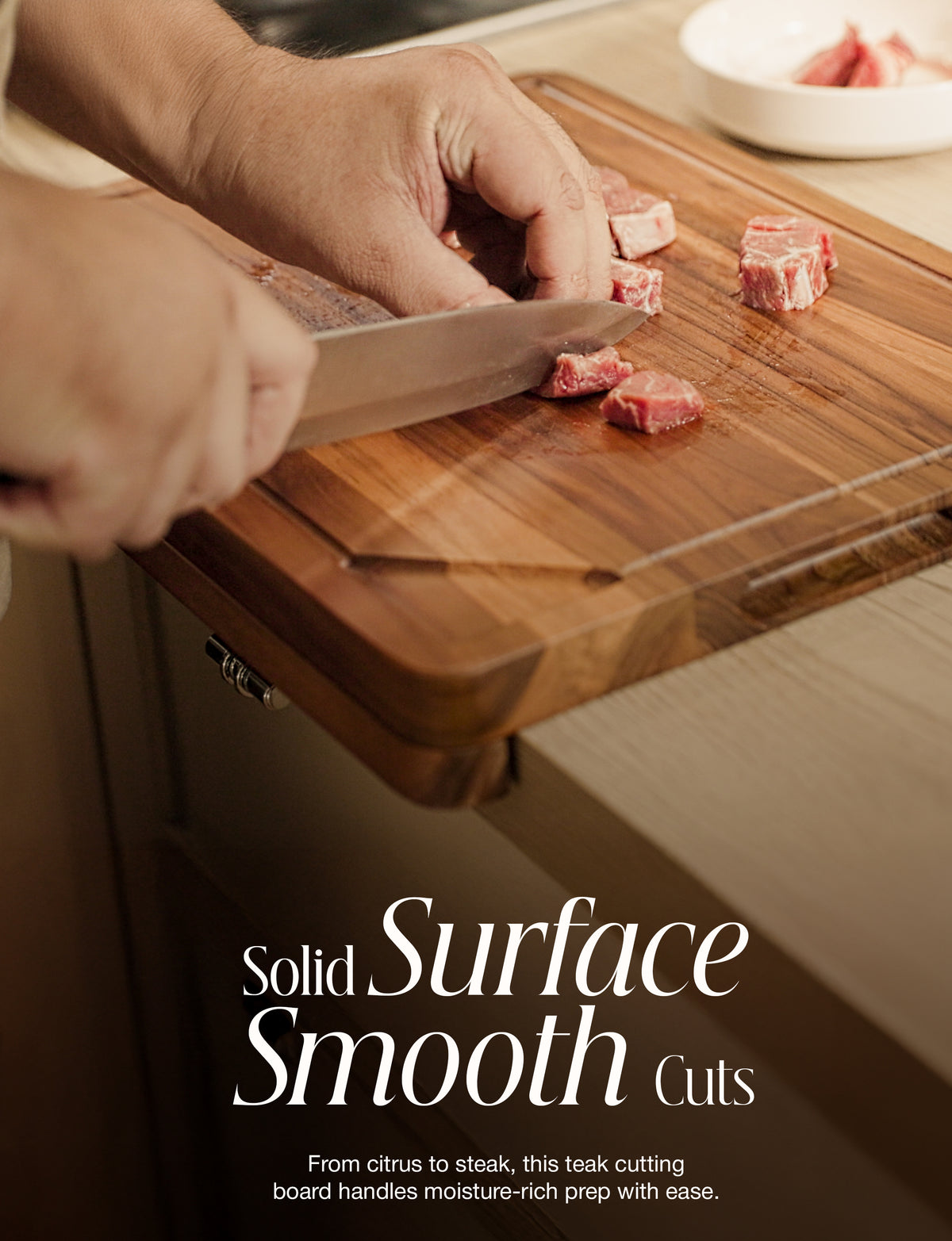 Teak Wood Cutting Board with Lip, 16” x 12”, Handles, Easy Assemble-thumbmail-5