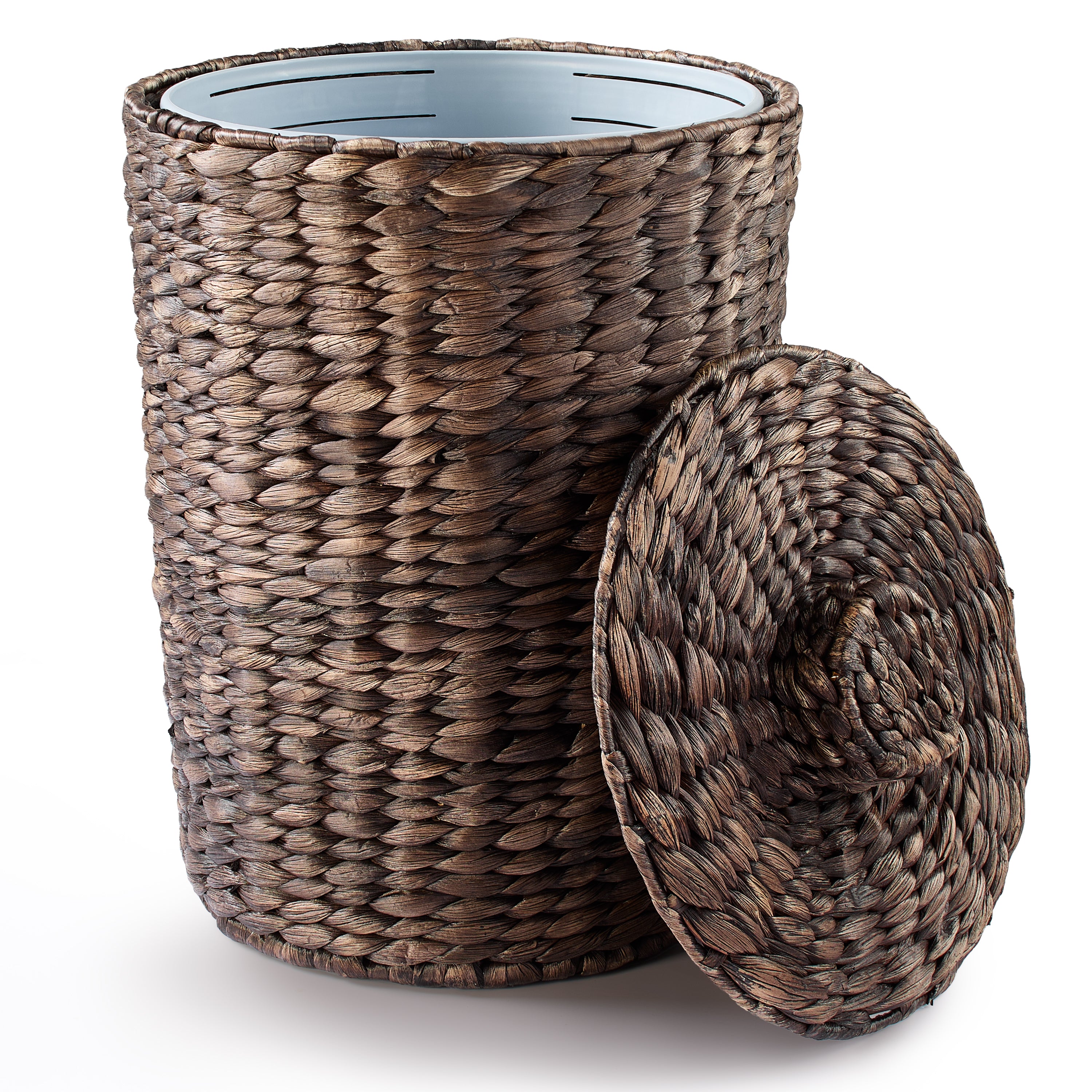 4 Gallon Wicker Trash Can with Lid, Water Hyacinth Waste Basket, Black Color-thumbmail-1