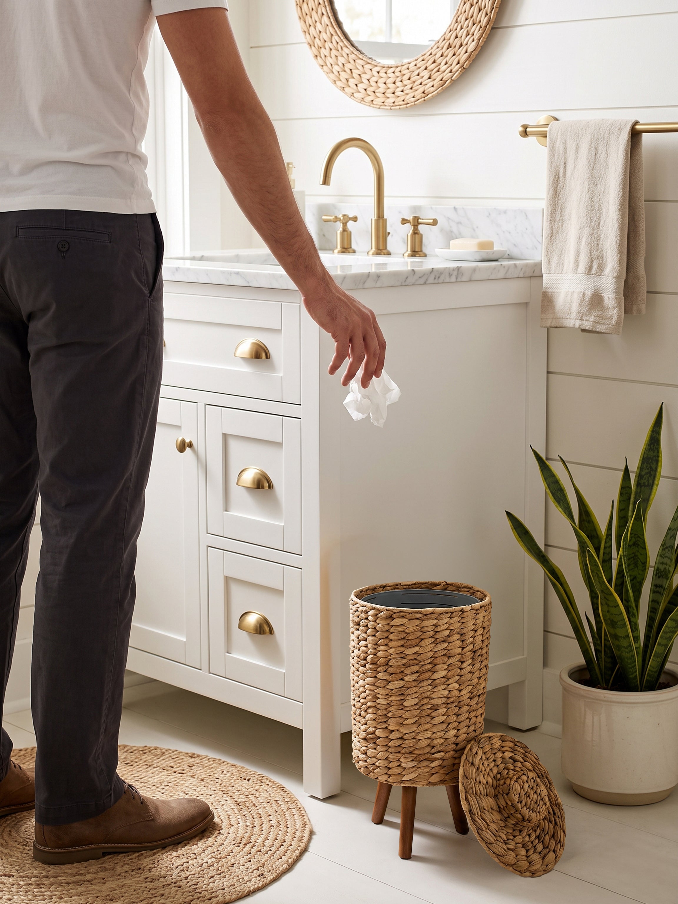 Wicker Trash Can with Lid, Decorative Bathroom Trash Can, 1.5 Gallon-thumbmail-10