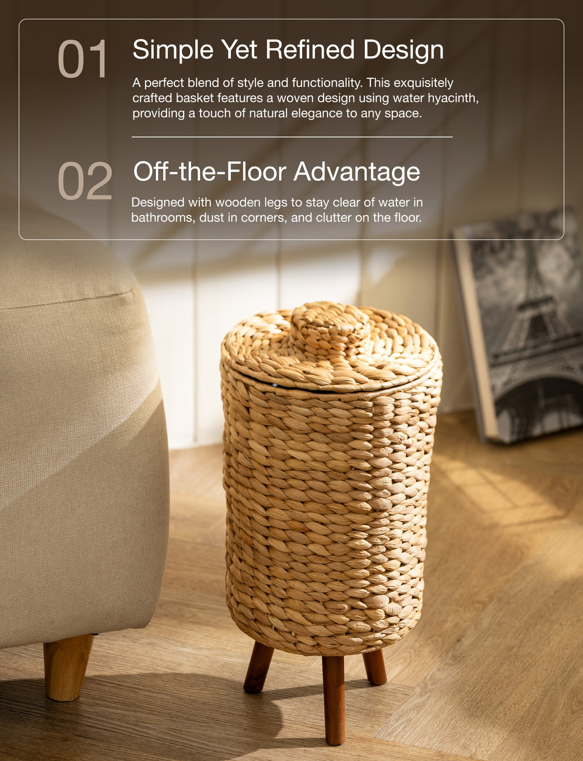 Wicker Trash Can with Lid, Decorative Bathroom Trash Can, 1.5 Gallon-thumbmail-6