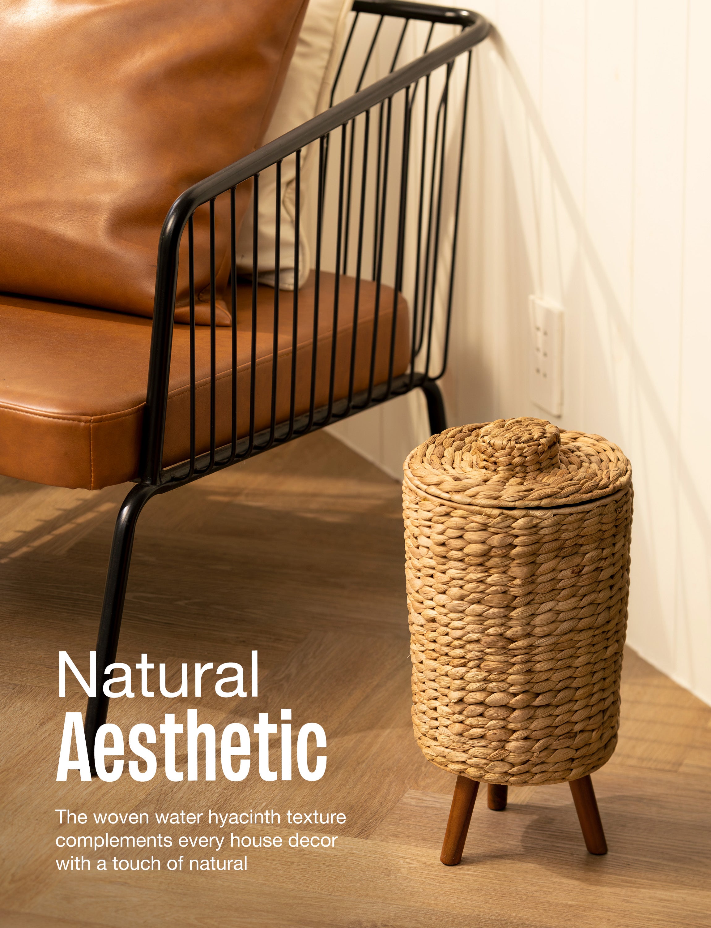 Wicker Trash Can with Lid, Decorative Bathroom Trash Can, 1.5 Gallon-thumbmail-7