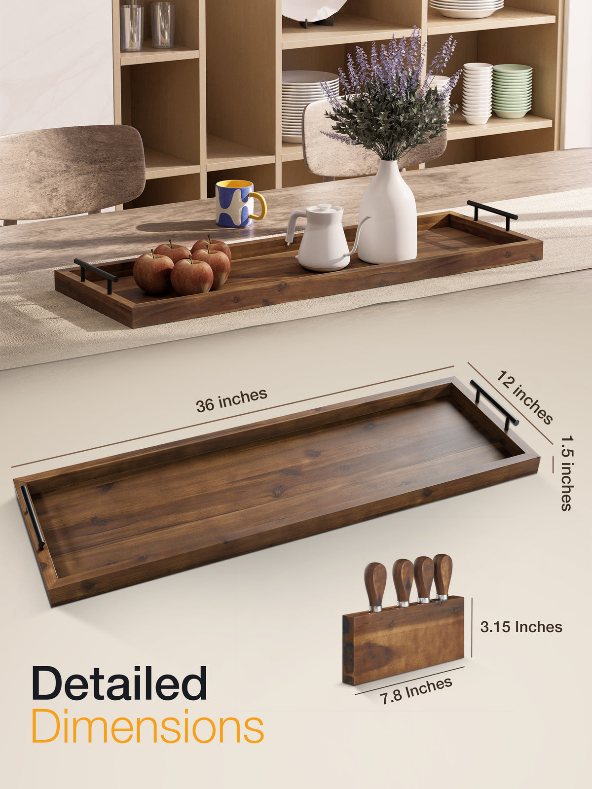 36" Acacia Large Charcuterie Boards for Party, Handles, Walnut color-thumbmail-2