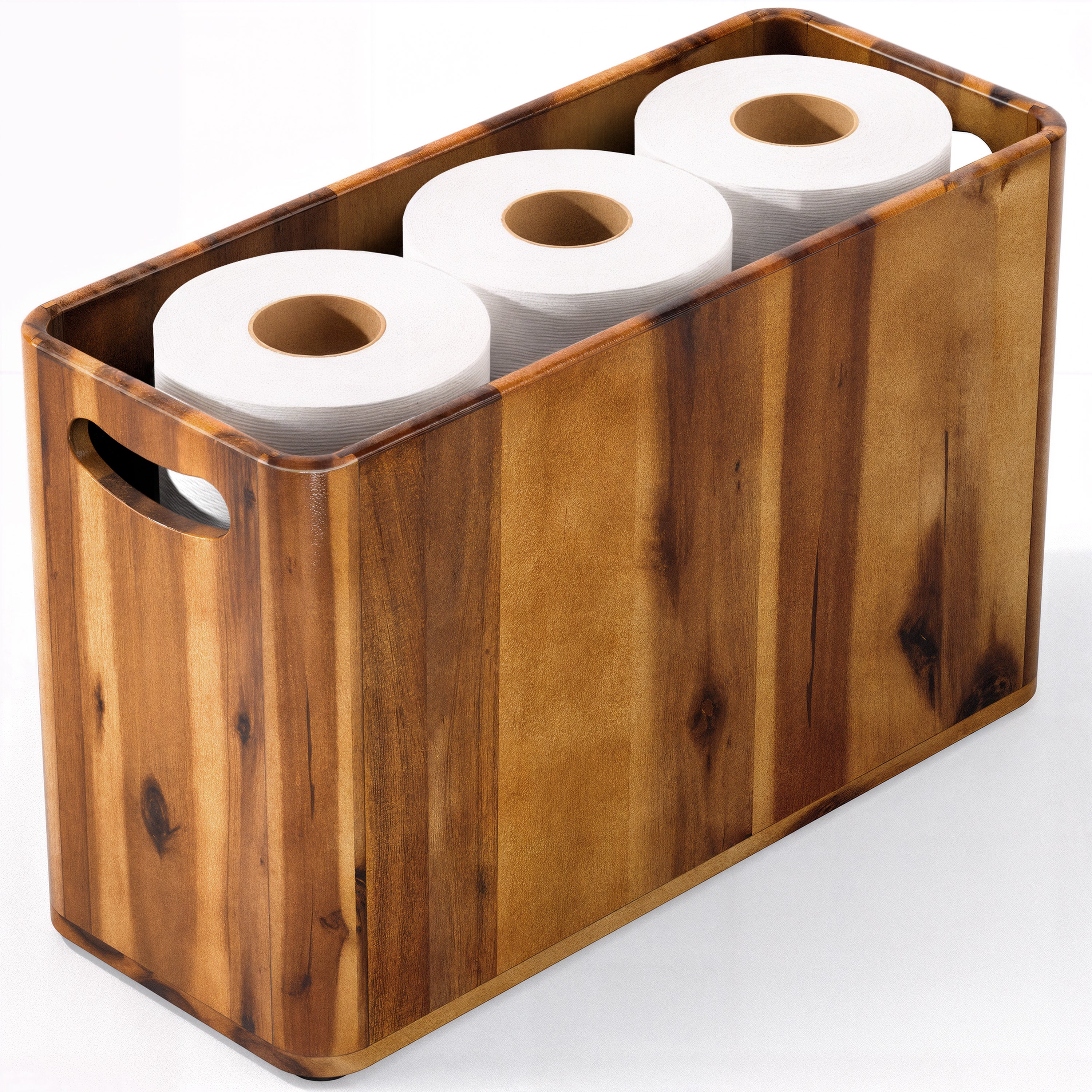 4 Gallon Wooden Toilet Paper Basket, with Handles and Nonslip Pads-thumbmail-1