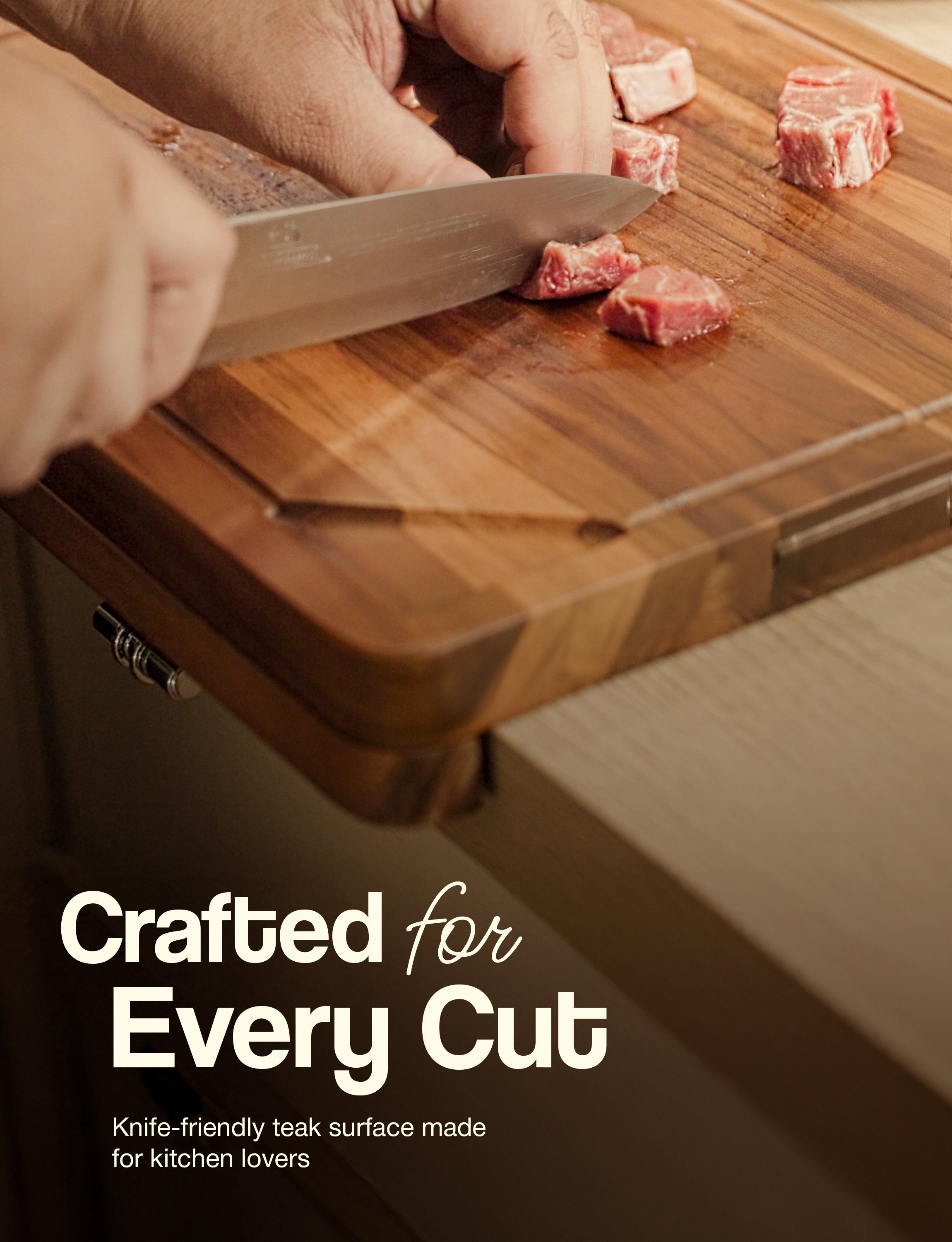 Teak Wood Cutting Board with Lip, 24” x 18”, Handles, Easy Assemble-thumbmail-5