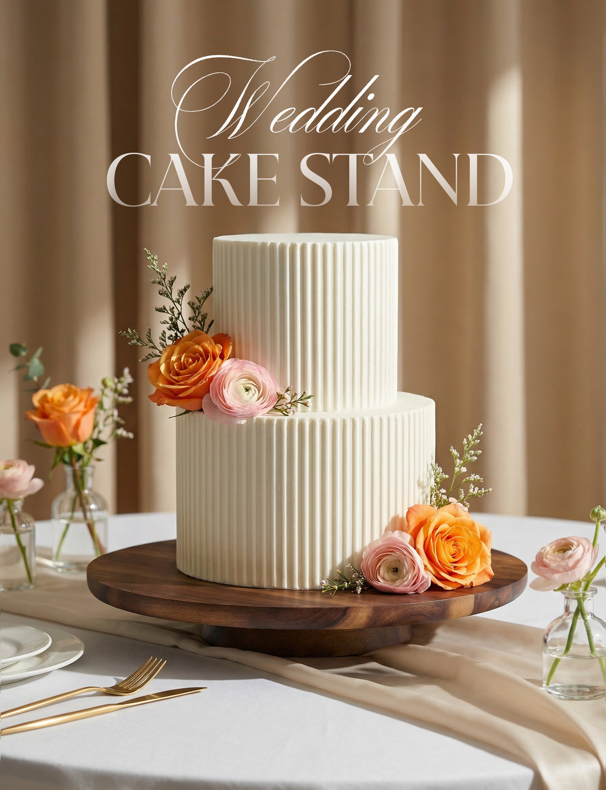 13" Acacia Cake Stand Rotating with Non-slip Pads (Walnut color)