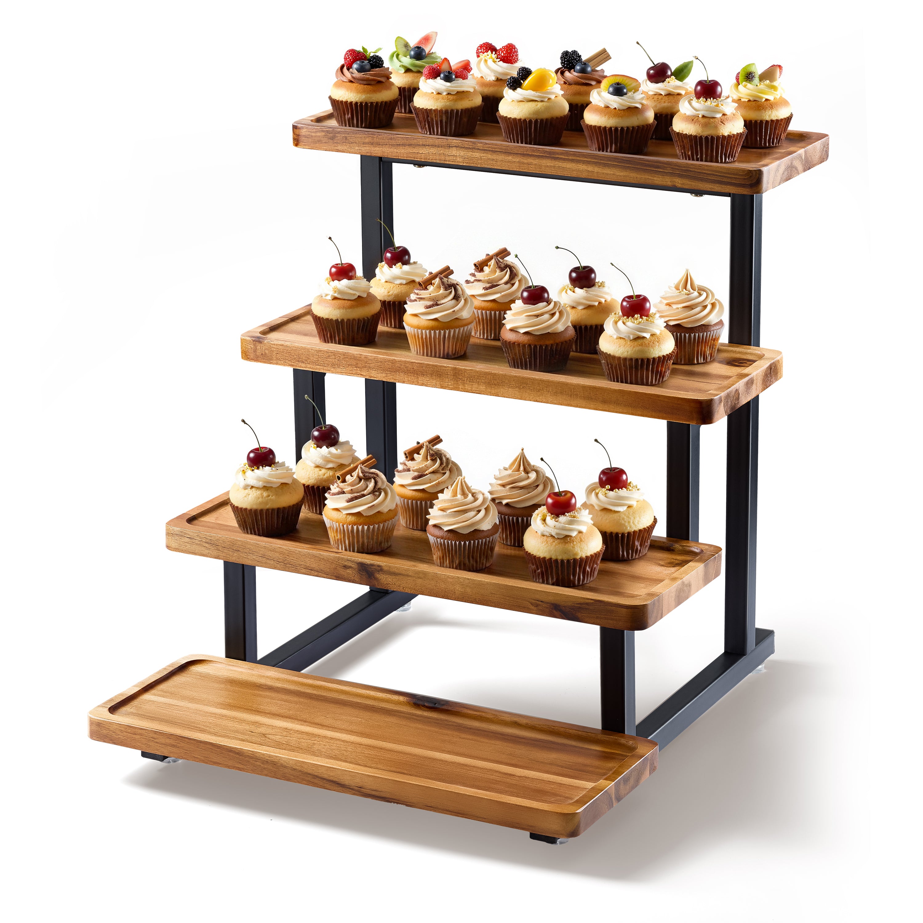 Wooden 4-Tier Cupcake Display Stand, Steel Frame, Assembly Required
