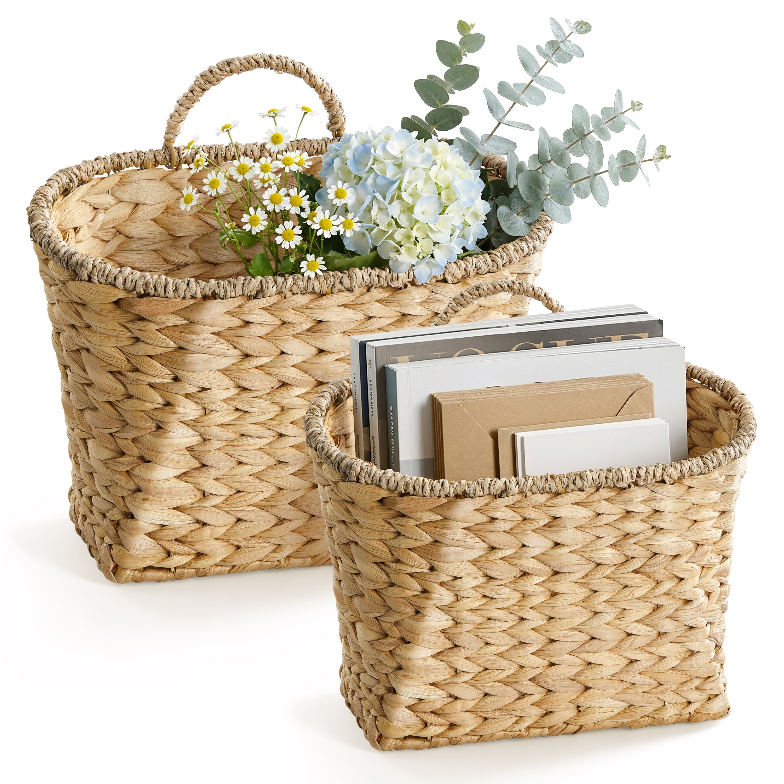 Set of 2 Wicker Wall Baskets, Woven Hanging Basket, Large Capacity-thumbmail-1