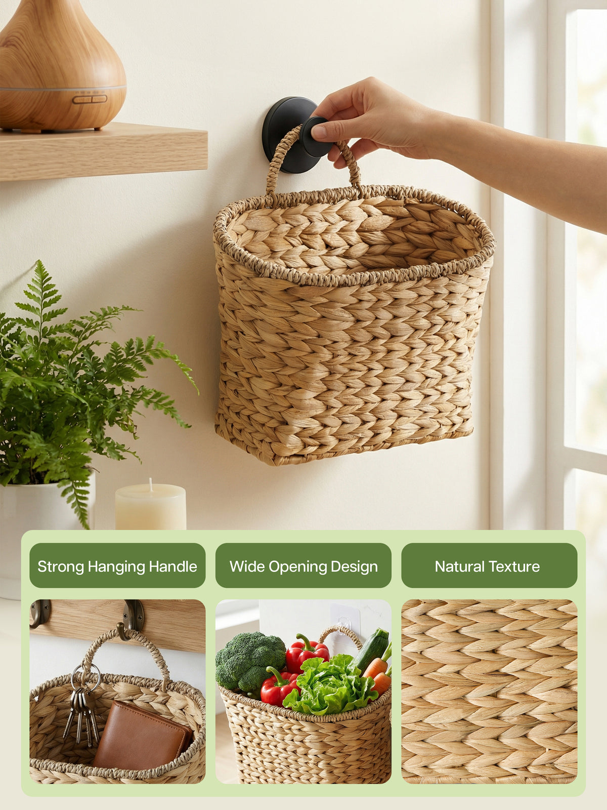 Set of 2 Wicker Wall Baskets, Woven Hanging Basket, Large Capacity-thumbmail-3