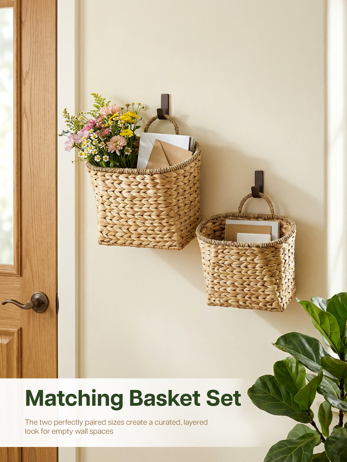 Set of 2 Wicker Wall Baskets, Woven Hanging Basket, Large Capacity-thumbmail-4