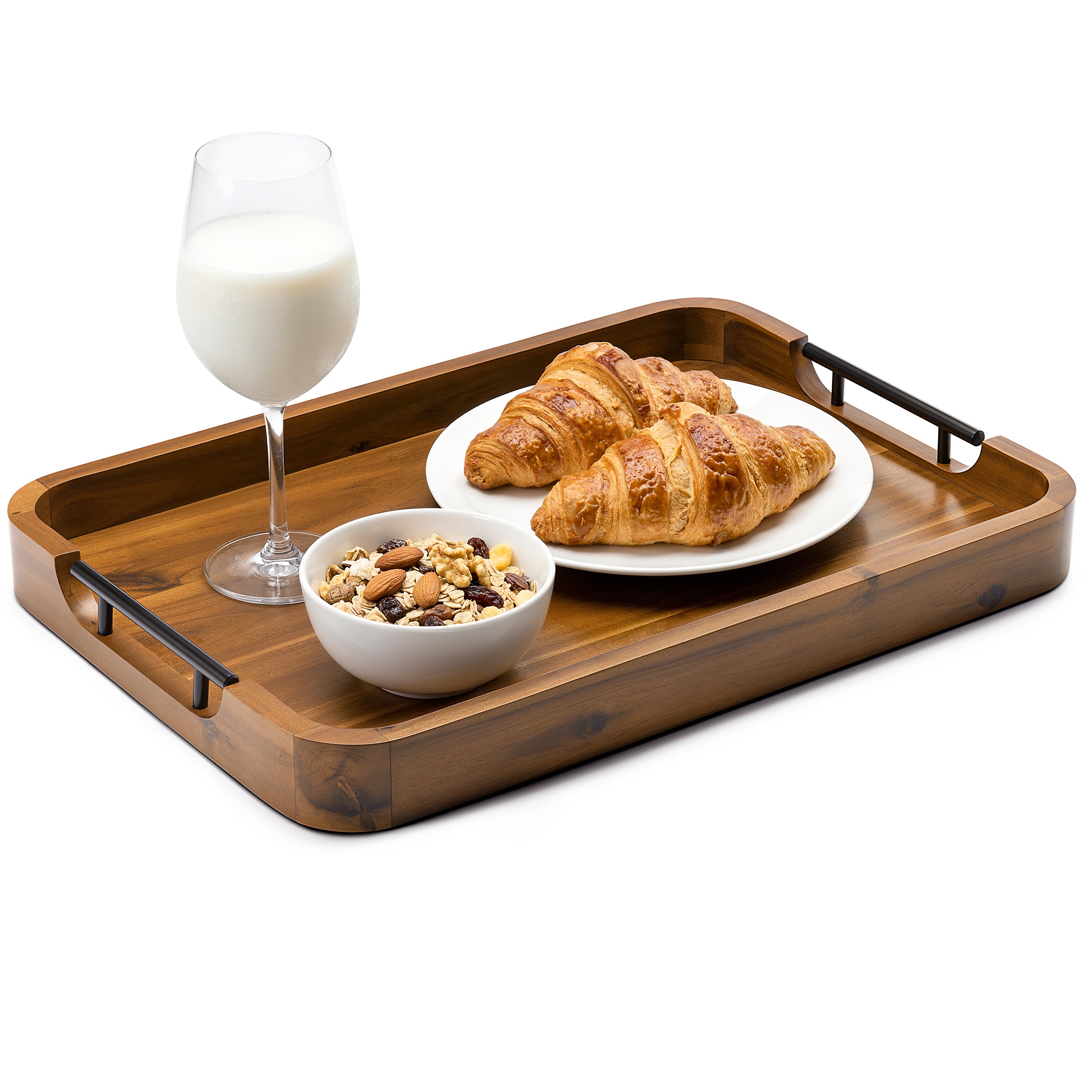 20"x14" Wooden Large Ottoman Tray, Serving Tray with Metal Handles-thumbmail-1