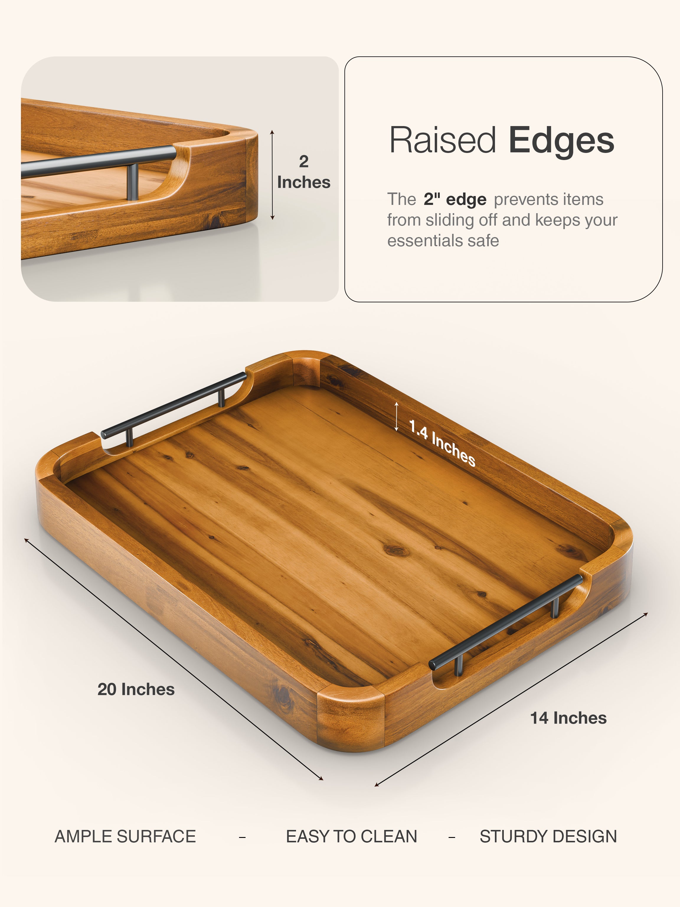 20"x14" Wooden Large Ottoman Tray, Serving Tray with Metal Handles-thumbmail-5