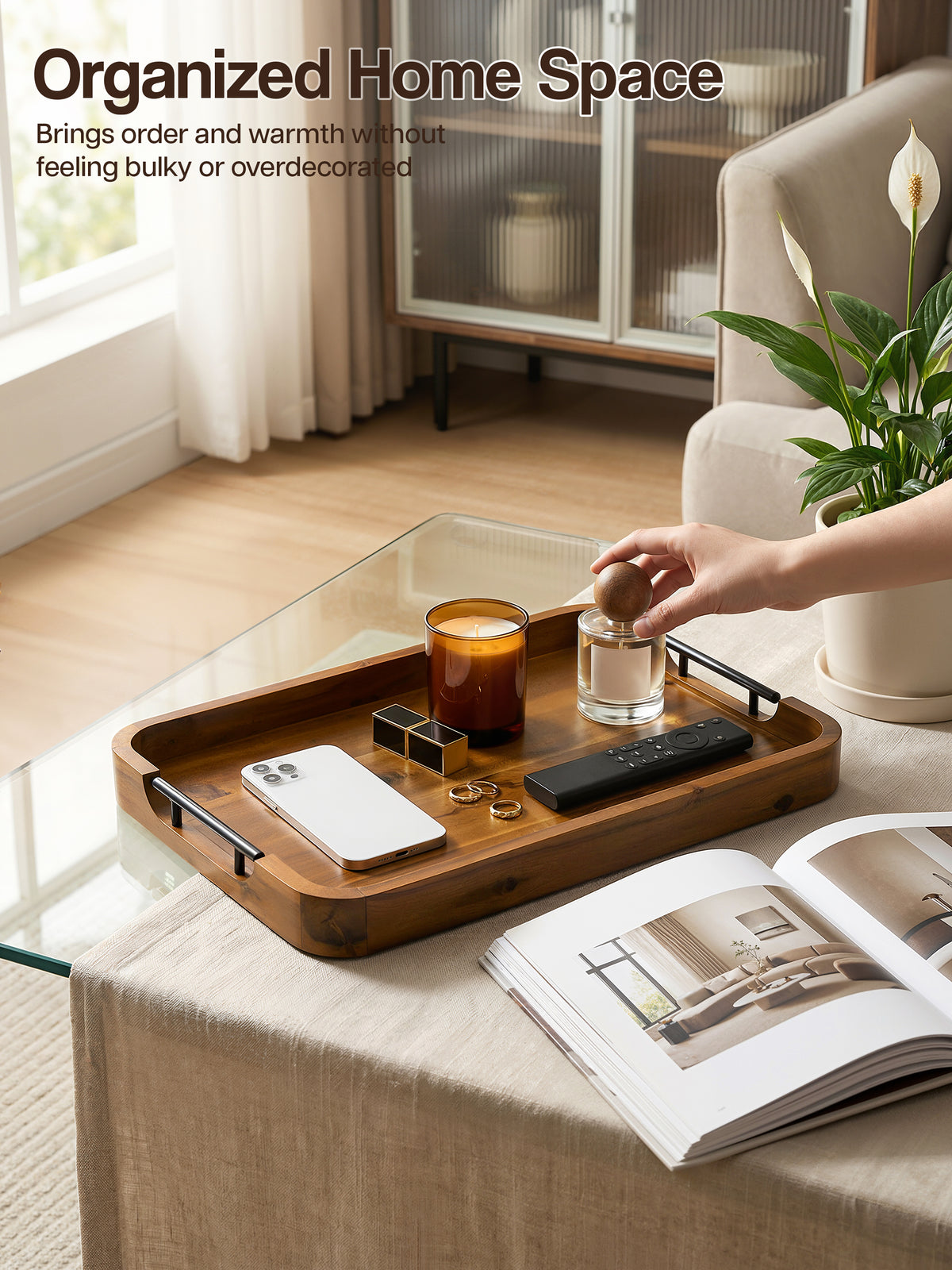 20"x14" Wooden Large Ottoman Tray, Serving Tray with Metal Handles-thumbmail-8