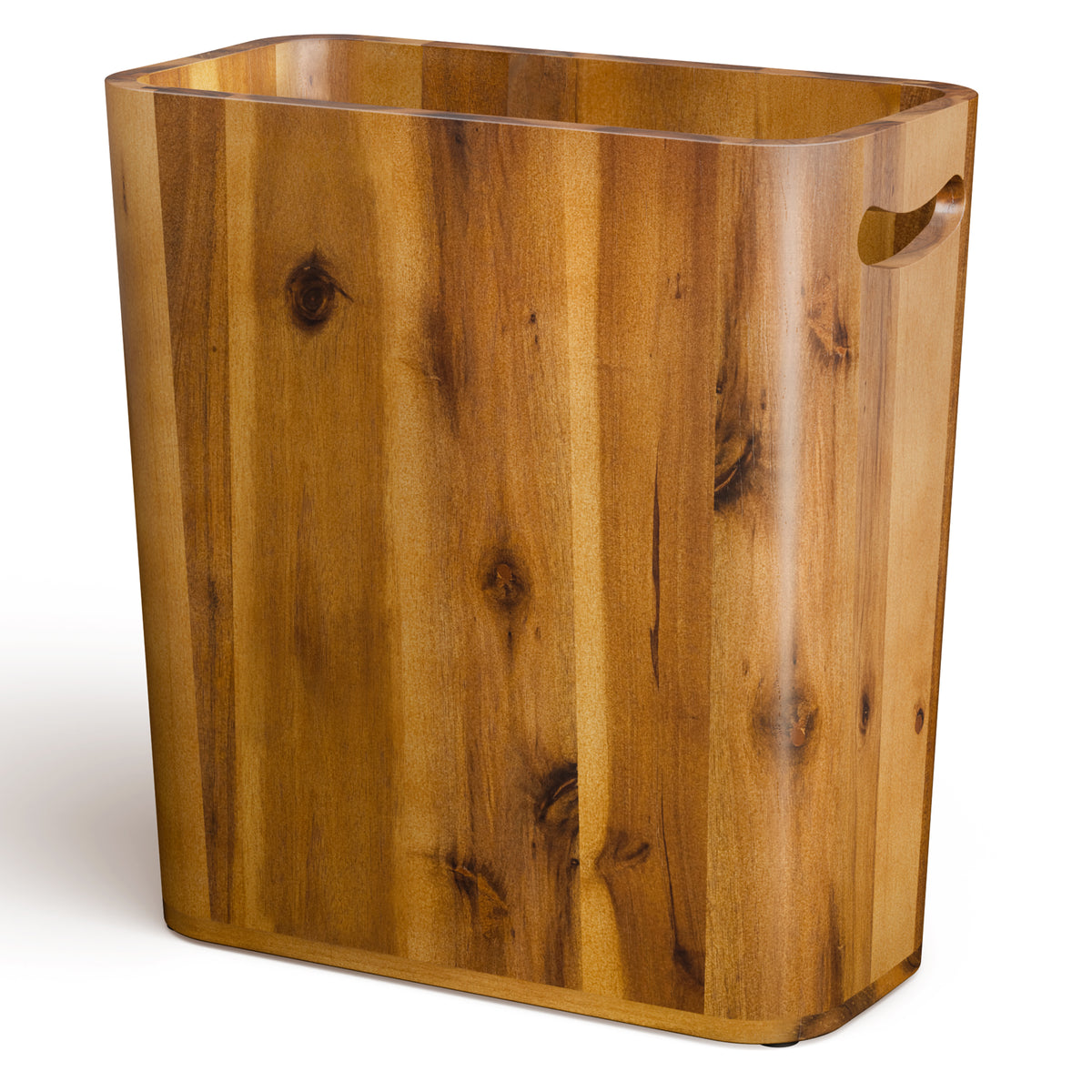 Acacia Wood Waste Basket with Handle, 3 Gallon for Bathroom, Bedroom-thumbmail-1