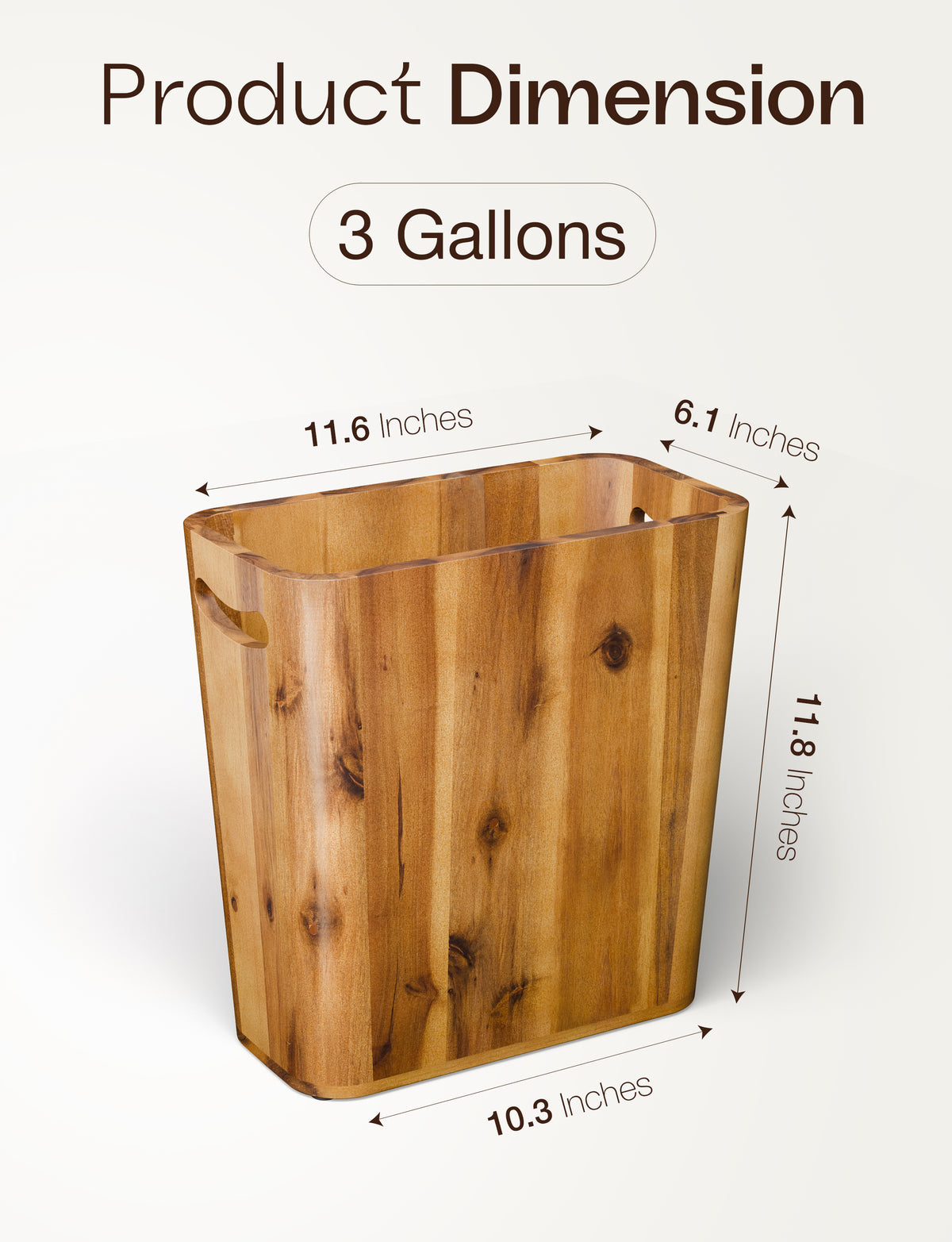 Acacia Wood Waste Basket with Handle, 3 Gallon for Bathroom, Bedroom-thumbmail-3