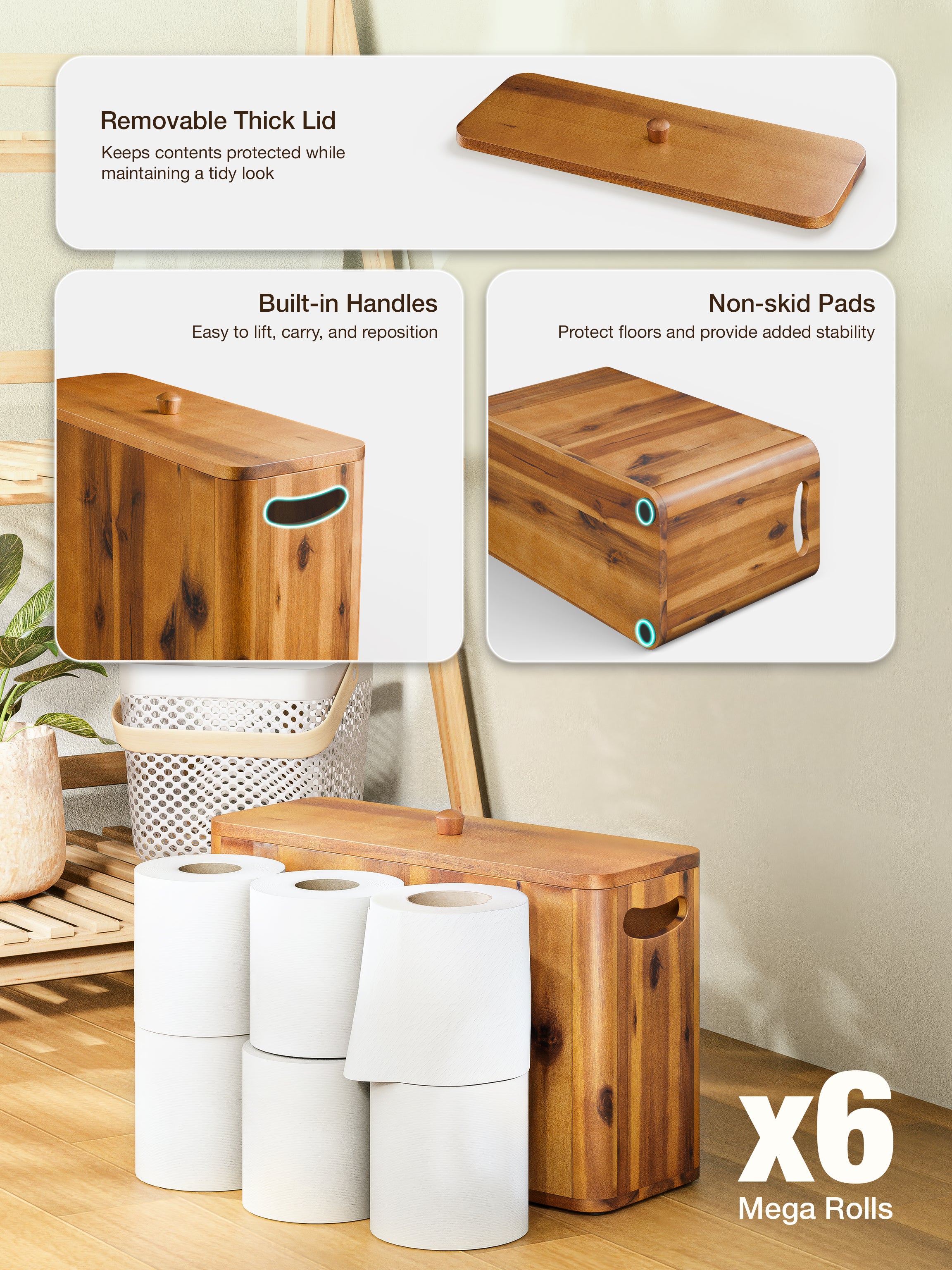 4-Gallon Toilet Paper Storage with Lid and Handles, Fit 6 Mega Rolls-thumbmail-4